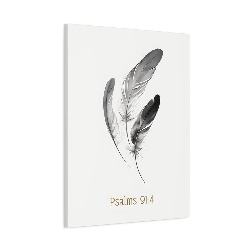 Psalm 91:4 Feather Canvas Wall Art – Christian Scripture Home Decor – Bible Verse Matte Canvas Print