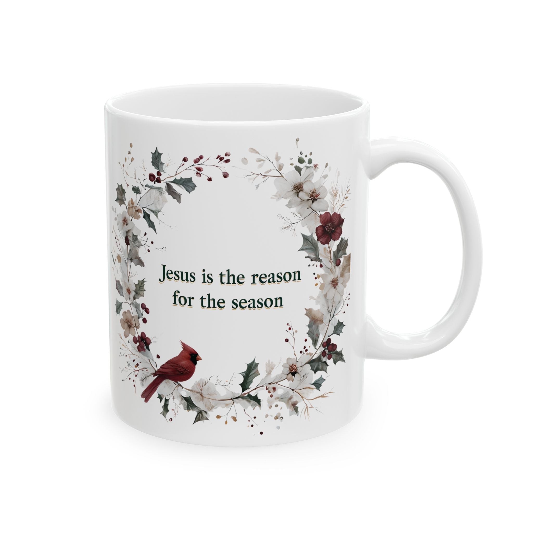 Jesus is the reason for the season Christian Floral Coffee Mug | Faith Christmas Gift for Women | 11oz, 15oz