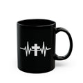 Christian Coffee Mug with Cross and Heartbeat Design – 11 oz - Faith-Based Ceramic Mug Gift | Inspirational Coffee Cup Gift