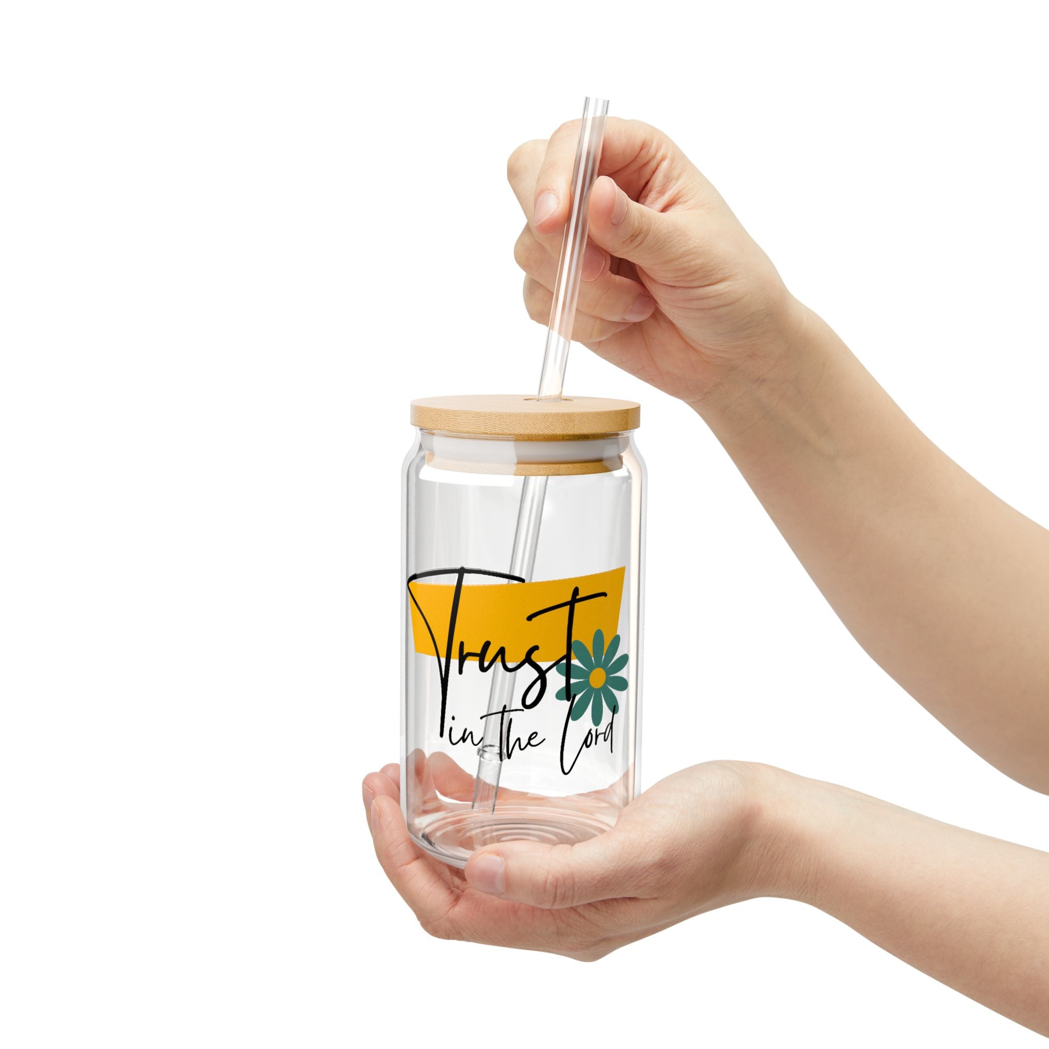 Trust in the Lord Glass Tumbler – 16oz Christian Cup with Bamboo Lid & Straw