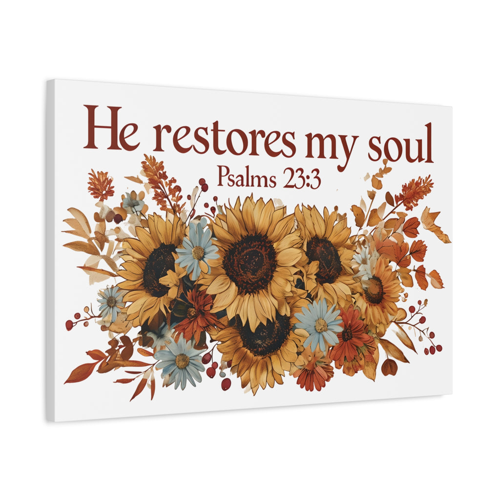 Psalm 23:3 Canvas Wall Art | Christian Sunflower Home Decor | Faith Gift