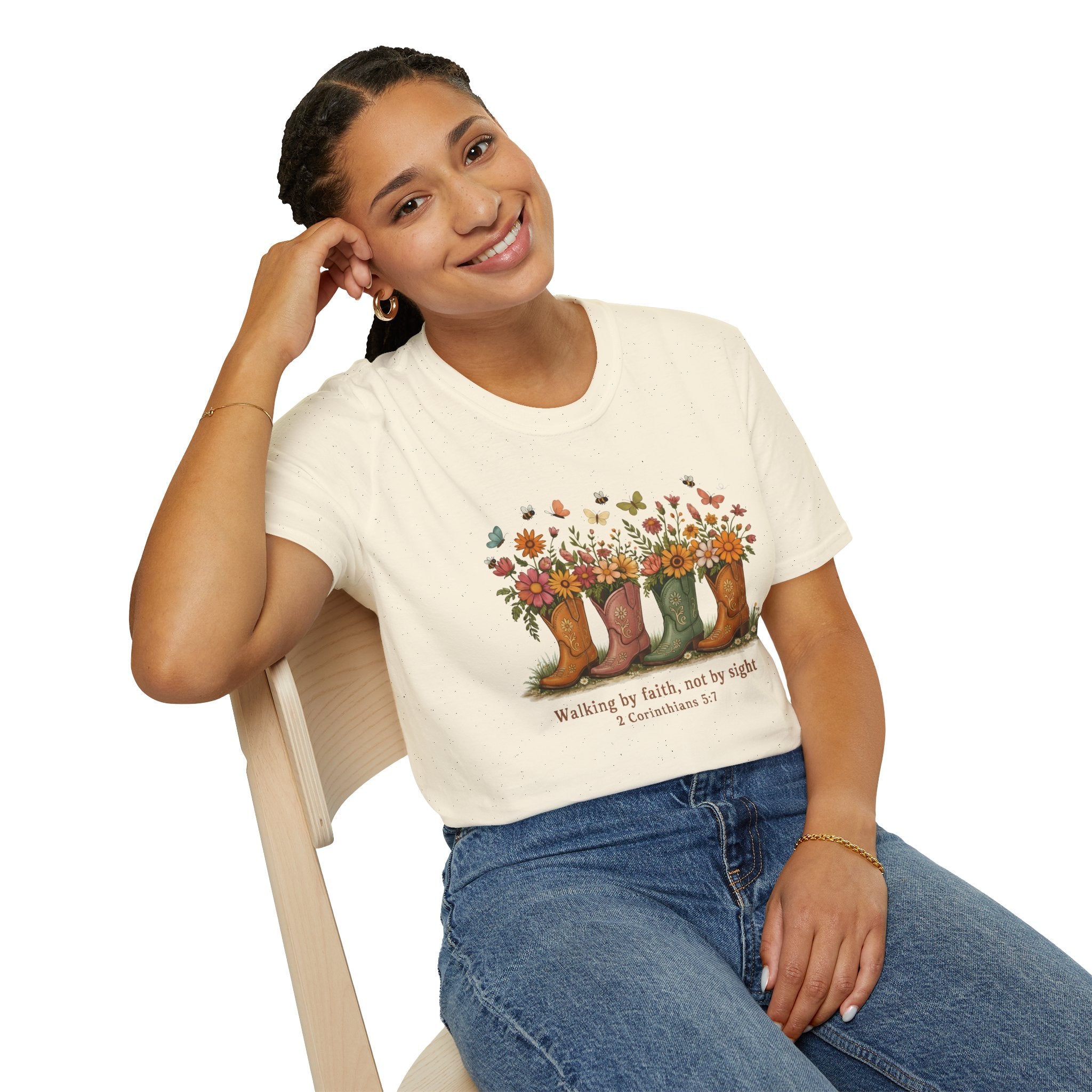Walk by Faith Not by Sight Gildan Tshirt | Women's Wildflower Cowgirl Boots Christian Tee