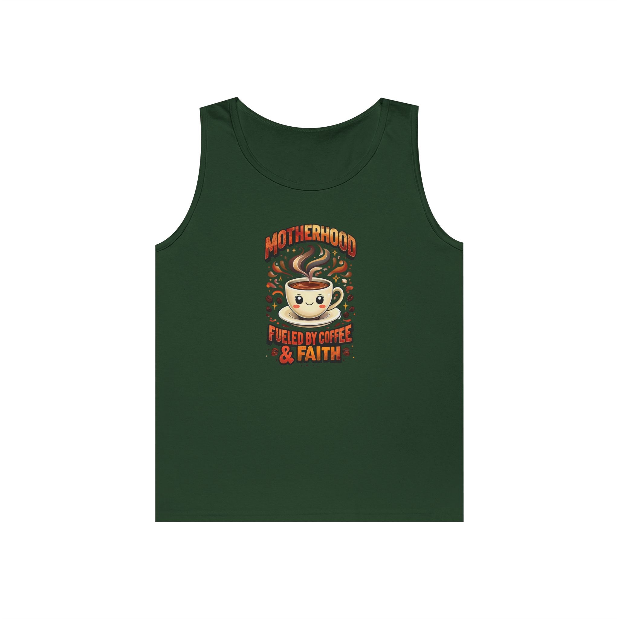 Motherhood Fueled by Coffee & Faith Gildan Tank Top | Christian Mom Shirt | Coffee Lover Mother’s Day Gift