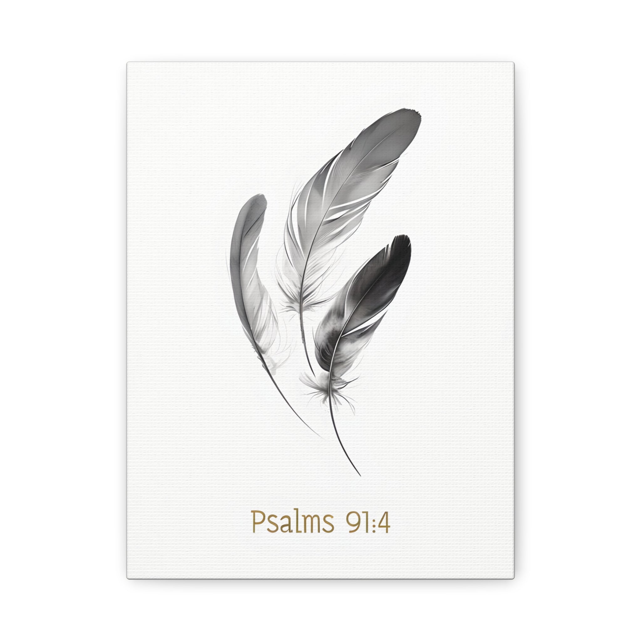 Psalm 91:4 Feather Canvas Wall Art – Christian Scripture Home Decor – Bible Verse Matte Canvas Print