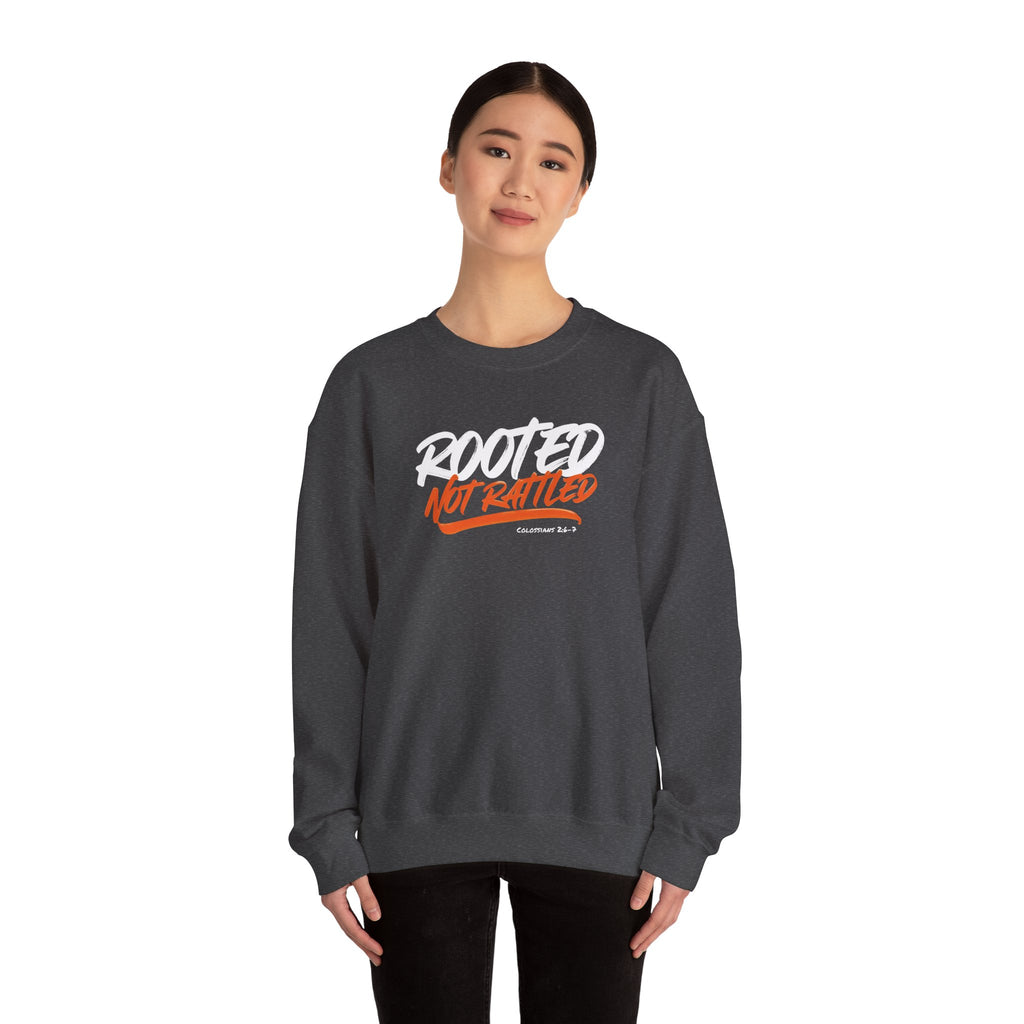 Rooted Not Rattled Gildan Christian Sweatshirt | Unisex Crewneck Pullover | Christian Gift