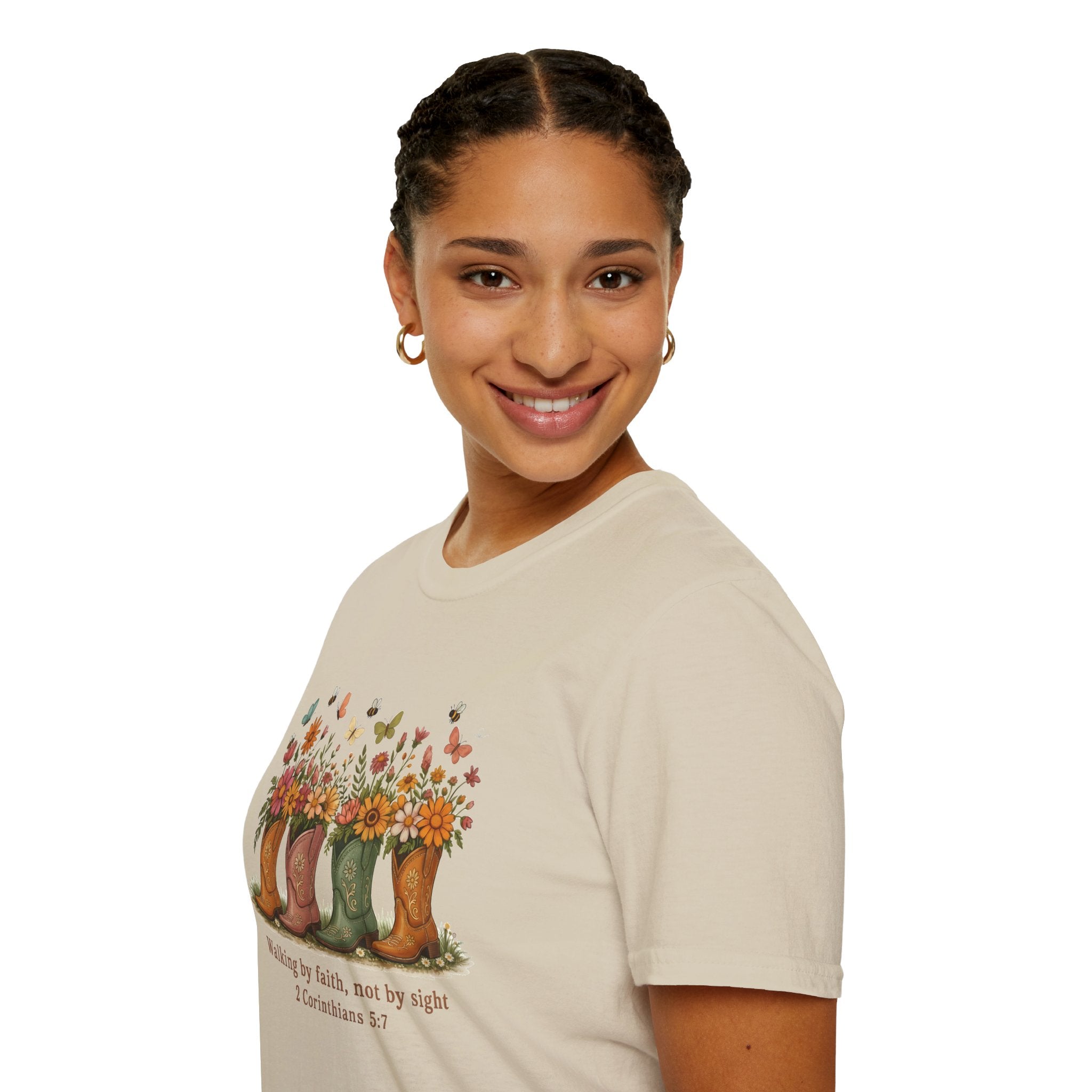 Walk by Faith Not by Sight Gildan Tshirt | Women's Wildflower Cowgirl Boots Christian Tee