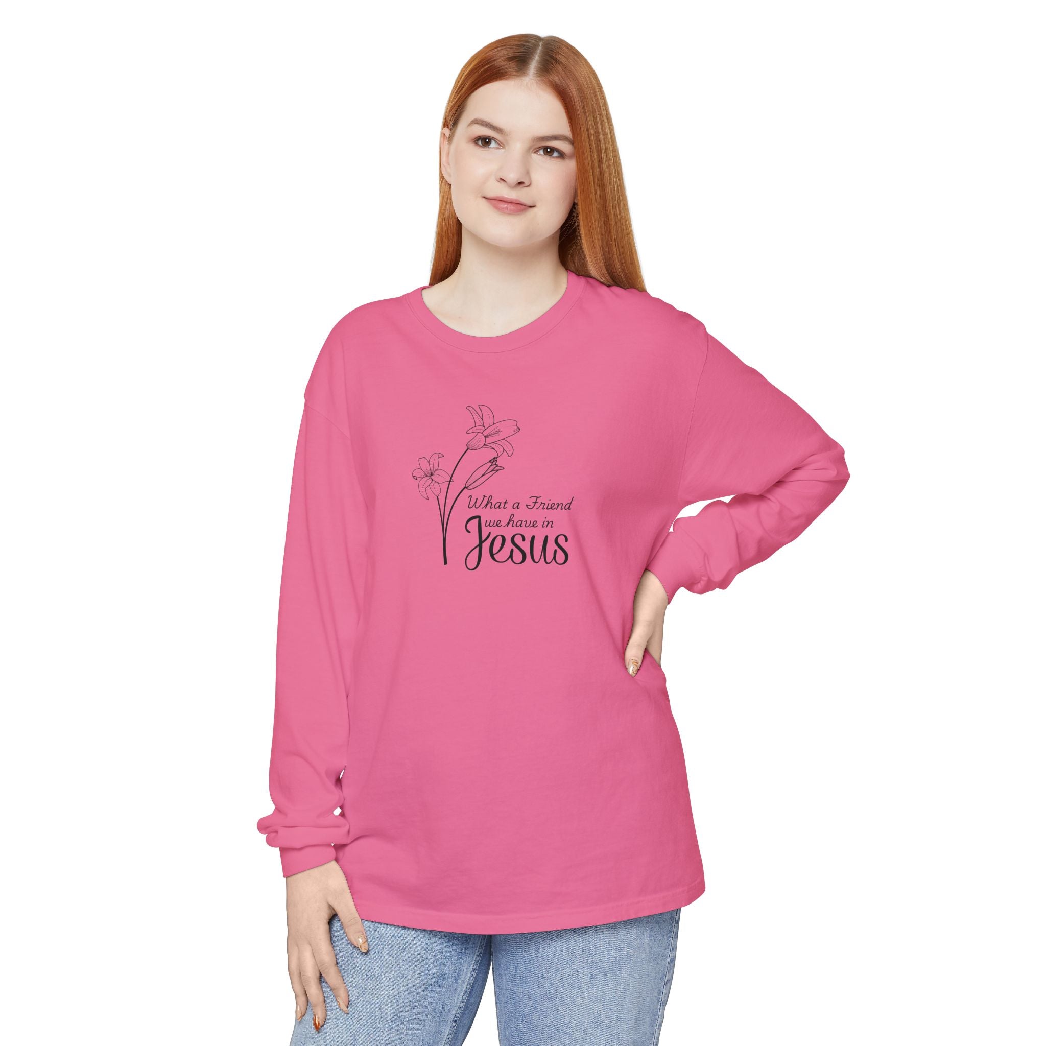 What a Friend We Have in Jesus Comfort Colors Unisex Long Sleeve Shirt | Christian Floral Tee