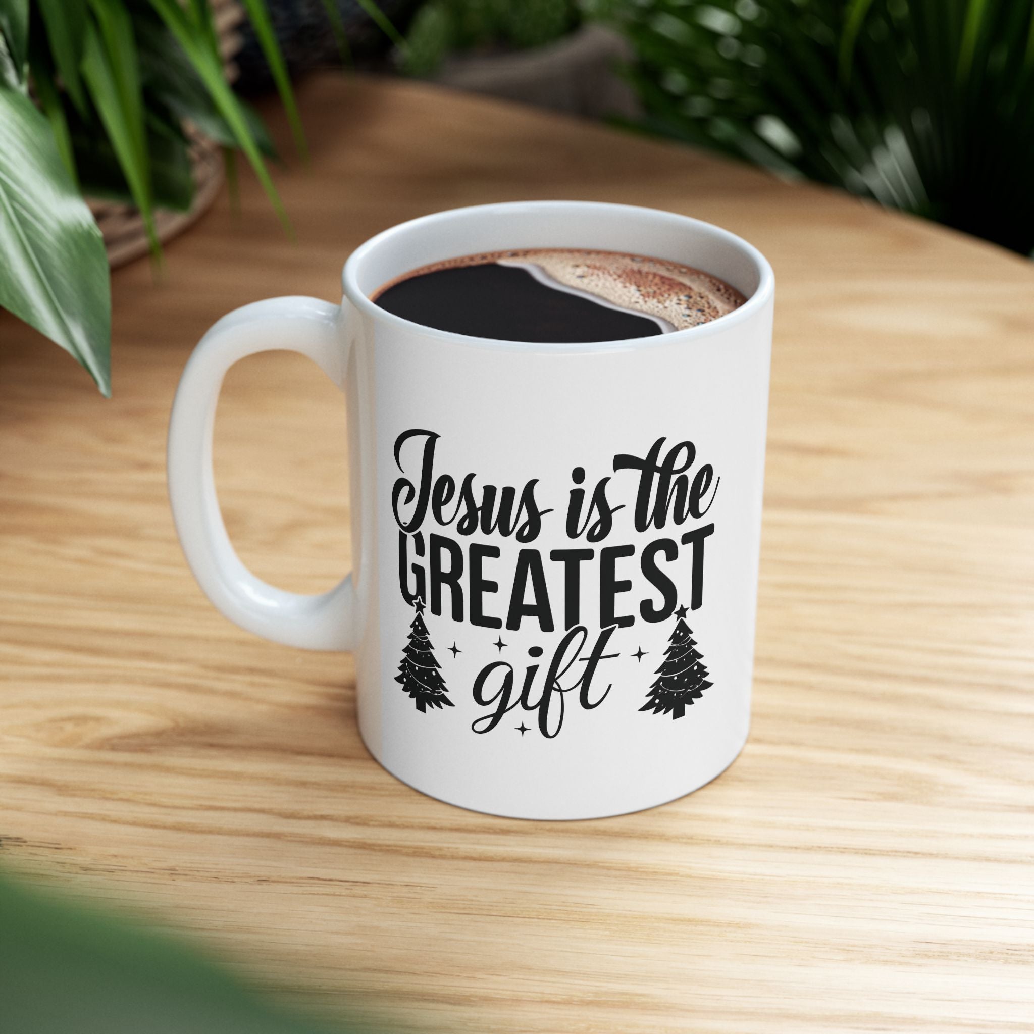 Jesus is the Greatest Gift Christian Winter Coffee Mug | Christmas Pine Design | Ceramic Christmas Mug Gift | 11oz 15oz