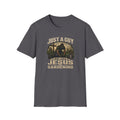 Just A Guy Who Loves Jesus And Gardening Gildan Christian T-Shirt for Men | Faith Based Gardening Shirt | Gardener Gift Tee