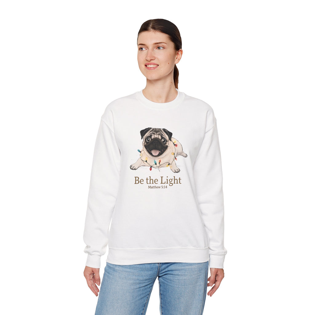 Be the Light Christmas Pug Unisex Gildan Sweatshirt | Christian Crewneck Holiday Gift