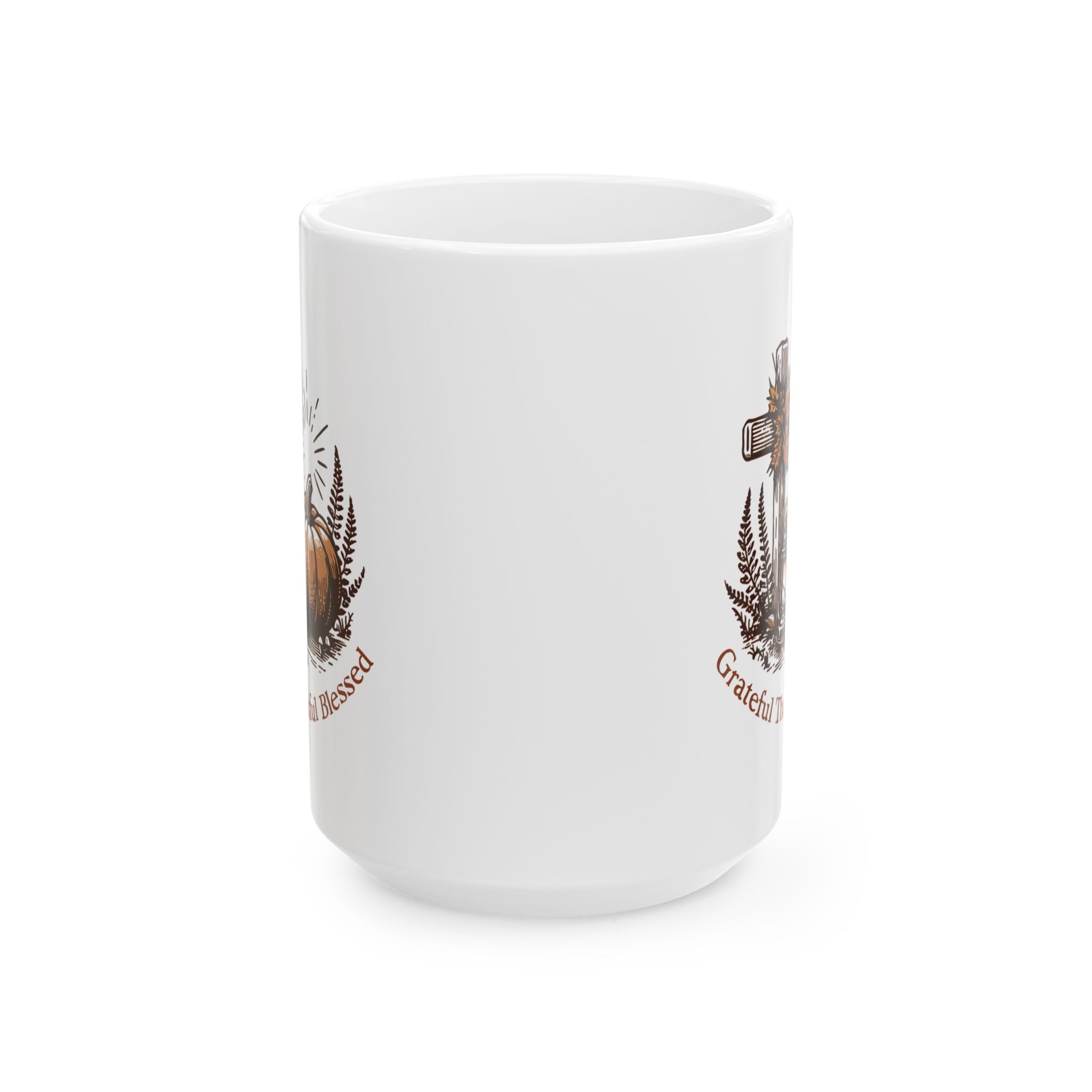Grateful Thankful Blessed Ceramic Mug | Fall Coffee Tea Mug, Thanksgiving Gift
