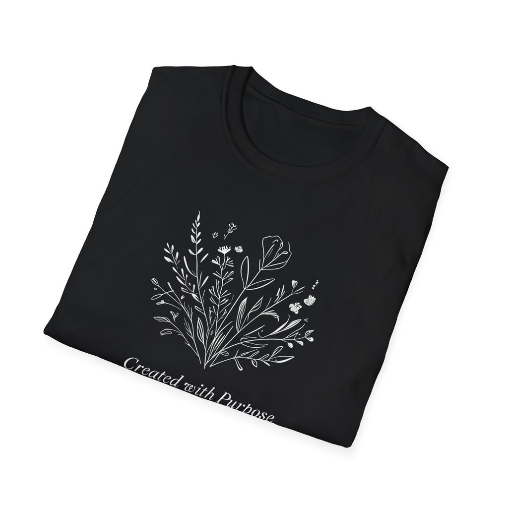 Created with Purpose Carried By Grace Christian Floral Gildan T-Shirt Women’s Faith Shirt Minimalist Design Soft Cotton Tee