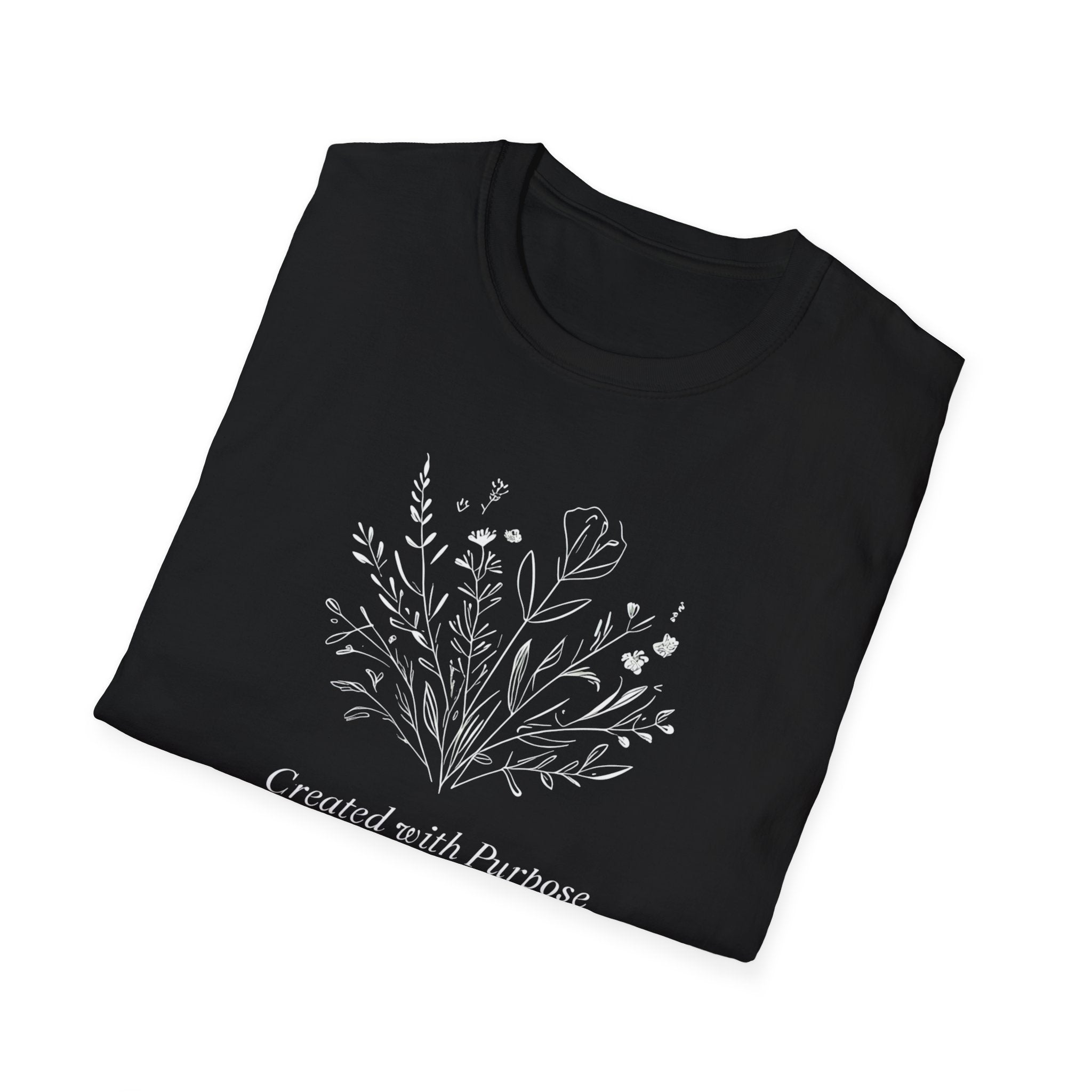 Created with Purpose Carried By Grace Christian Floral Gildan T-Shirt Women’s Faith Shirt Minimalist Design Soft Cotton Tee
