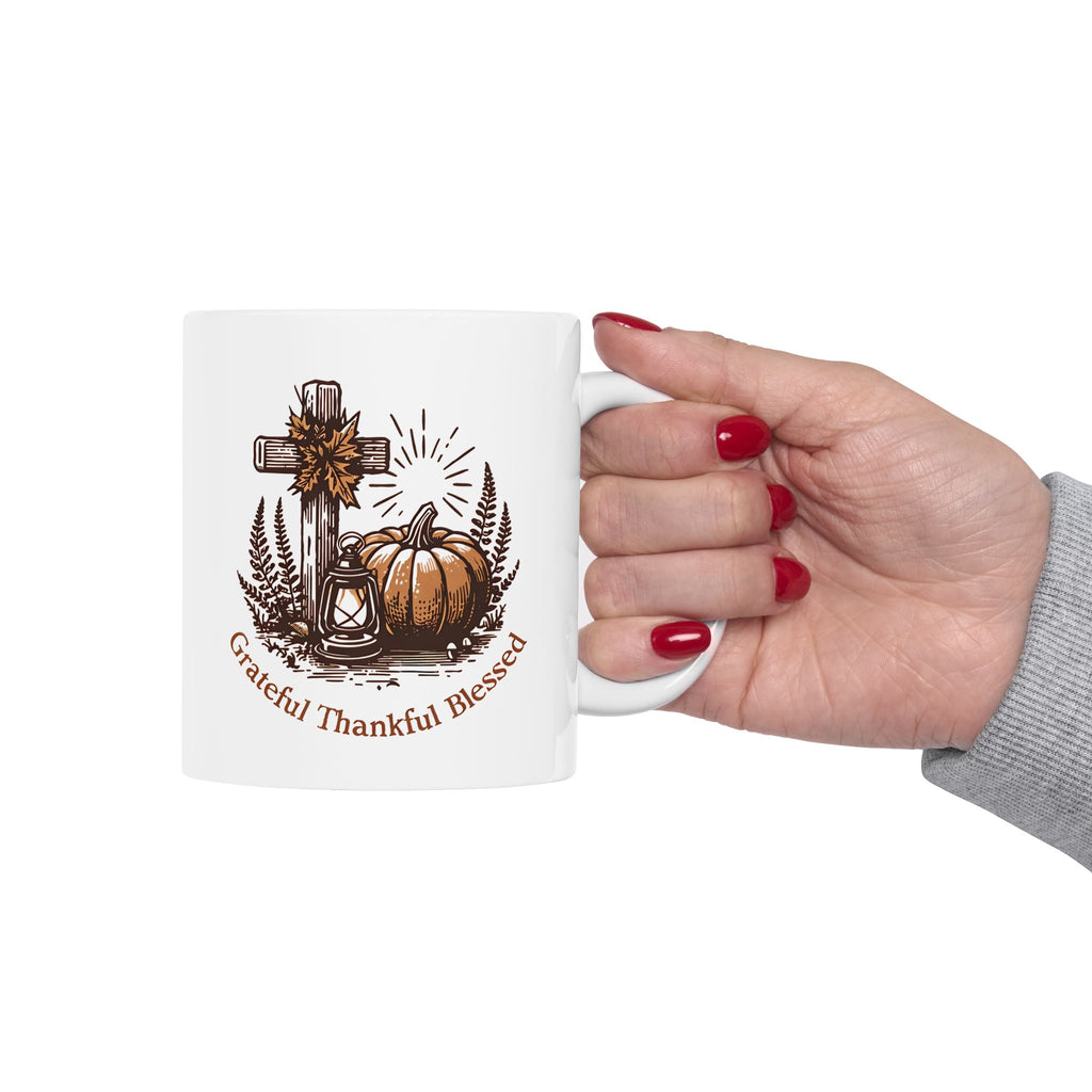 Grateful Thankful Blessed Ceramic Mug | Fall Coffee Tea Mug, Thanksgiving Gift