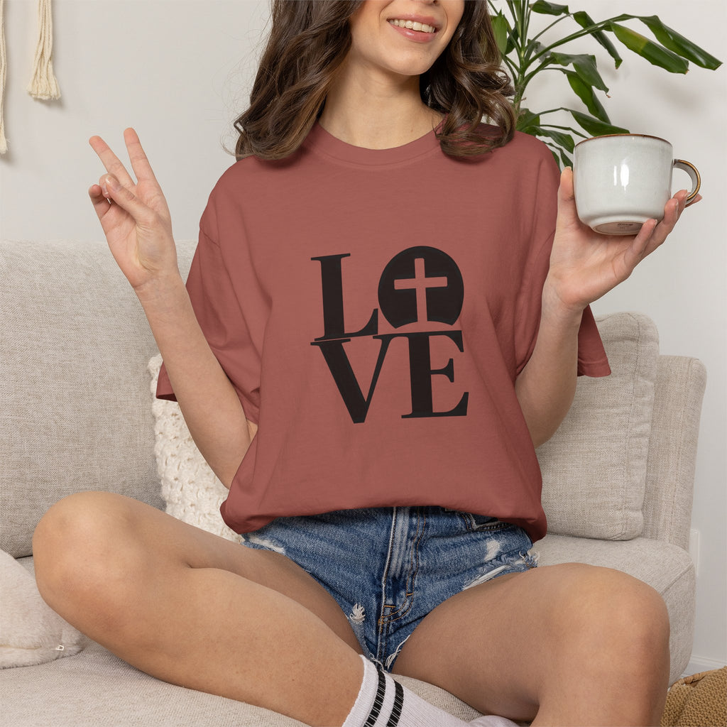 LOVE Cross Christian T-Shirt | Comfort Colors Faith-Based Unisex Tee (S–4XL) | Jesus is Love Shirt