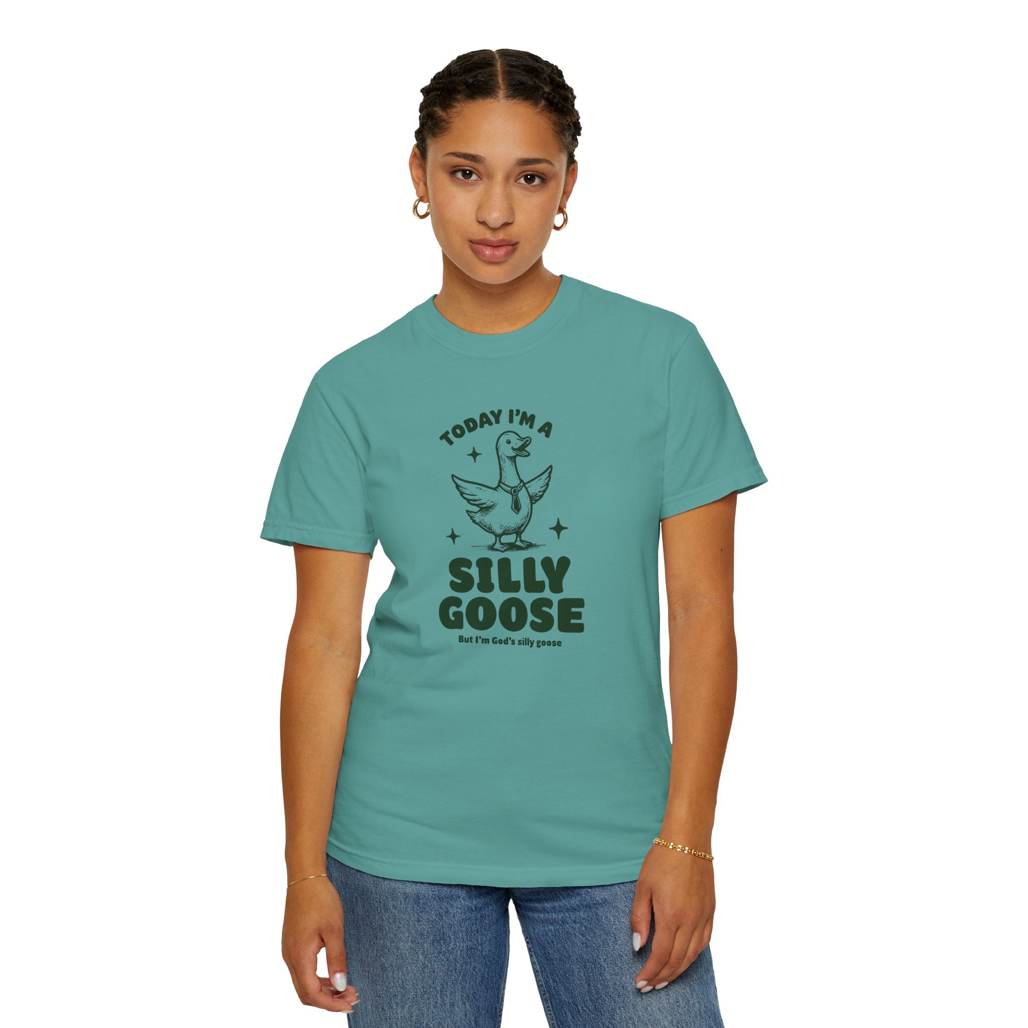 God’s Silly Goose with tie Christian T-Shirt | Graphic Tee | Unisex Garment Dyed Cotton Top S-4XL