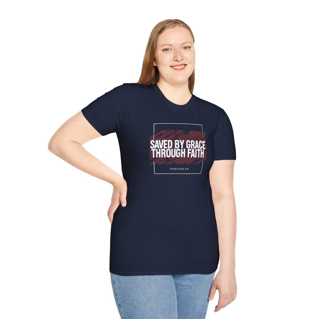 Saved by Grace Through Faith Gildan T-Shirt – Ephesians 2:8 Scripture Tee – Unisex Gilden Christian Shirt