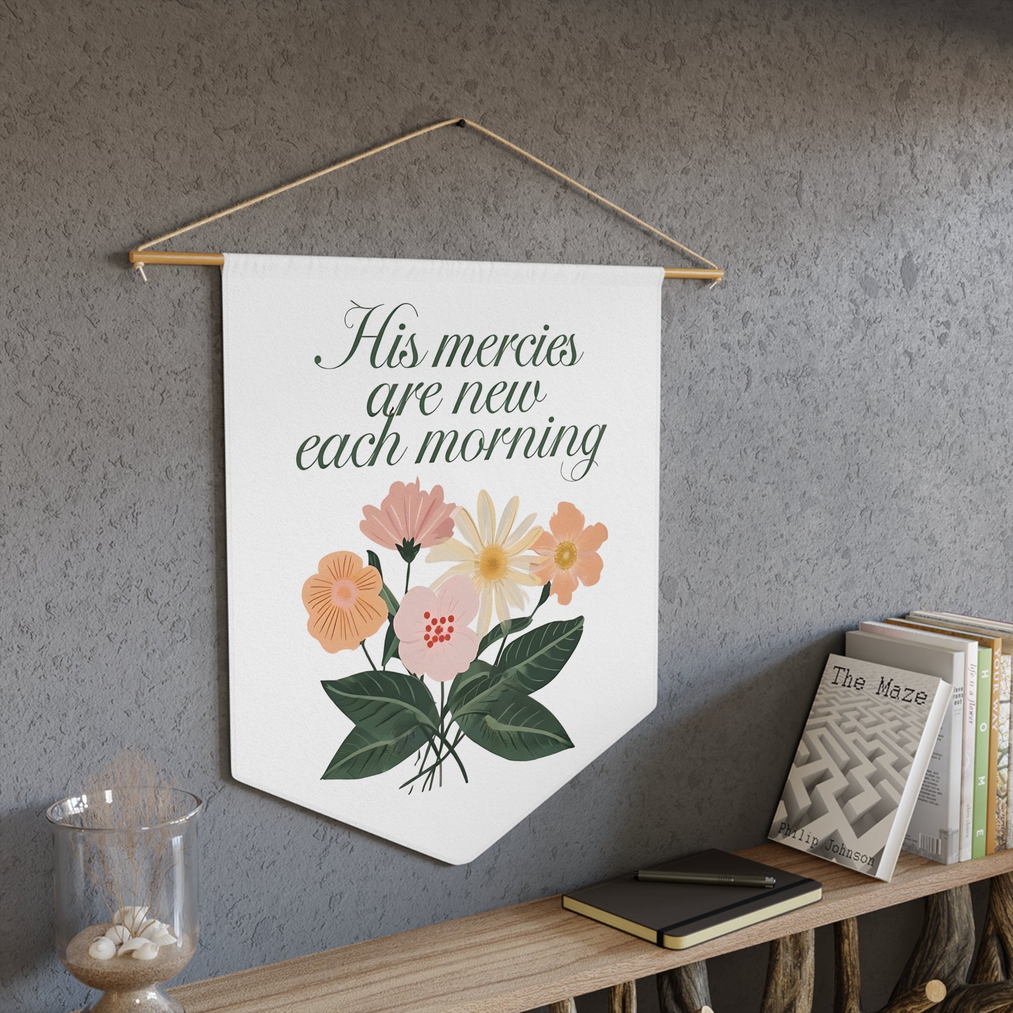 Christian Home Decor Pennant – Inspirational Wall Hanging with Floral Design – Uplifting Gift for Home or Office