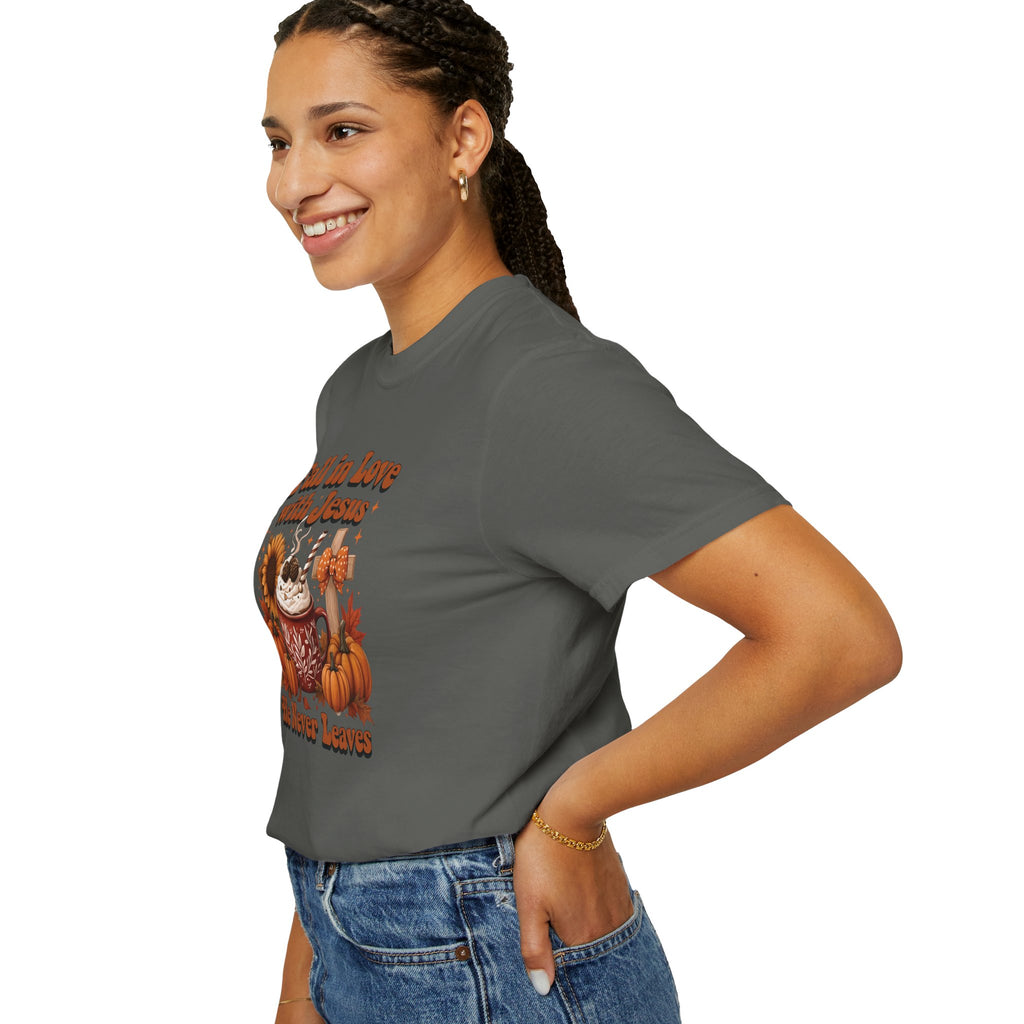 Fall in Love with Jesus Unisex Garment Dyed Comfort Colors T-Shirt | Christian Fall T-Shirt | Faith Based Thanksgiving Tee | Unisex Religious Cotton Top