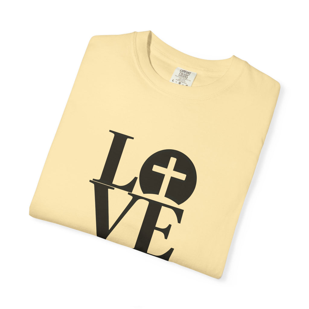 LOVE Cross Christian T-Shirt | Comfort Colors Faith-Based Unisex Tee (S–4XL) | Jesus is Love Shirt