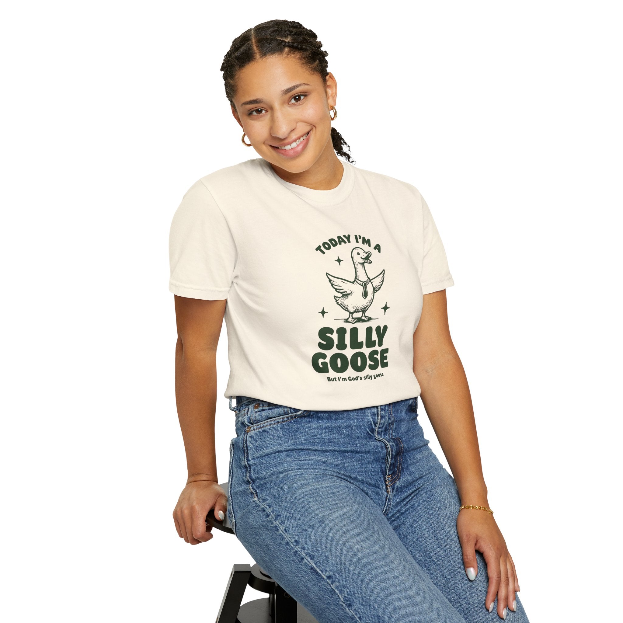 God’s Silly Goose with tie Christian T-Shirt | Graphic Tee | Unisex Garment Dyed Cotton Top S-4XL