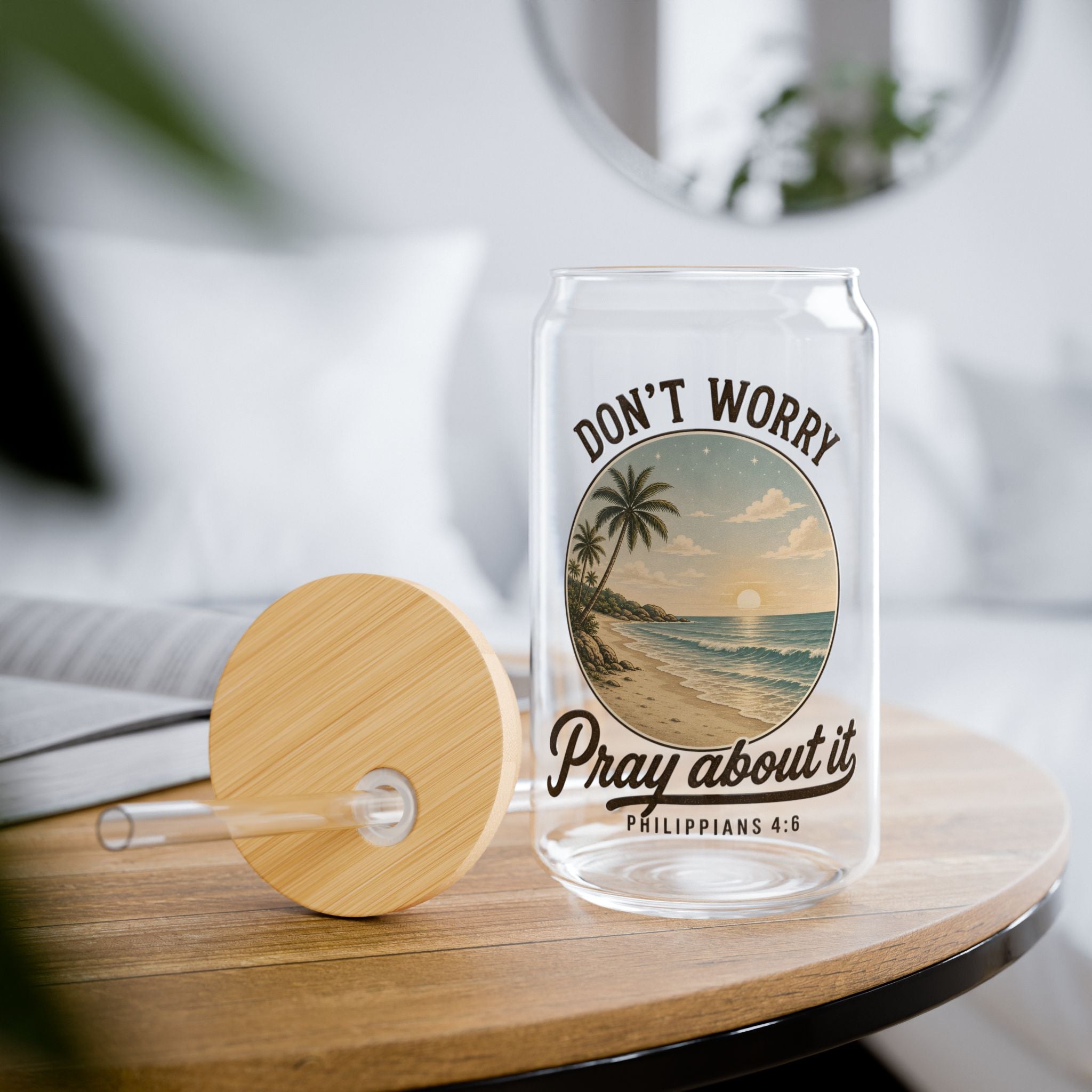 Don't Worry Pray About It 16oz Glass Tumbler | Philippians 4:6 Gift for Women