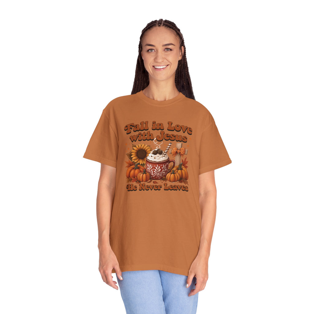 Fall in Love with Jesus Unisex Garment Dyed Comfort Colors T-Shirt | Christian Fall T-Shirt | Faith Based Thanksgiving Tee | Unisex Religious Cotton Top