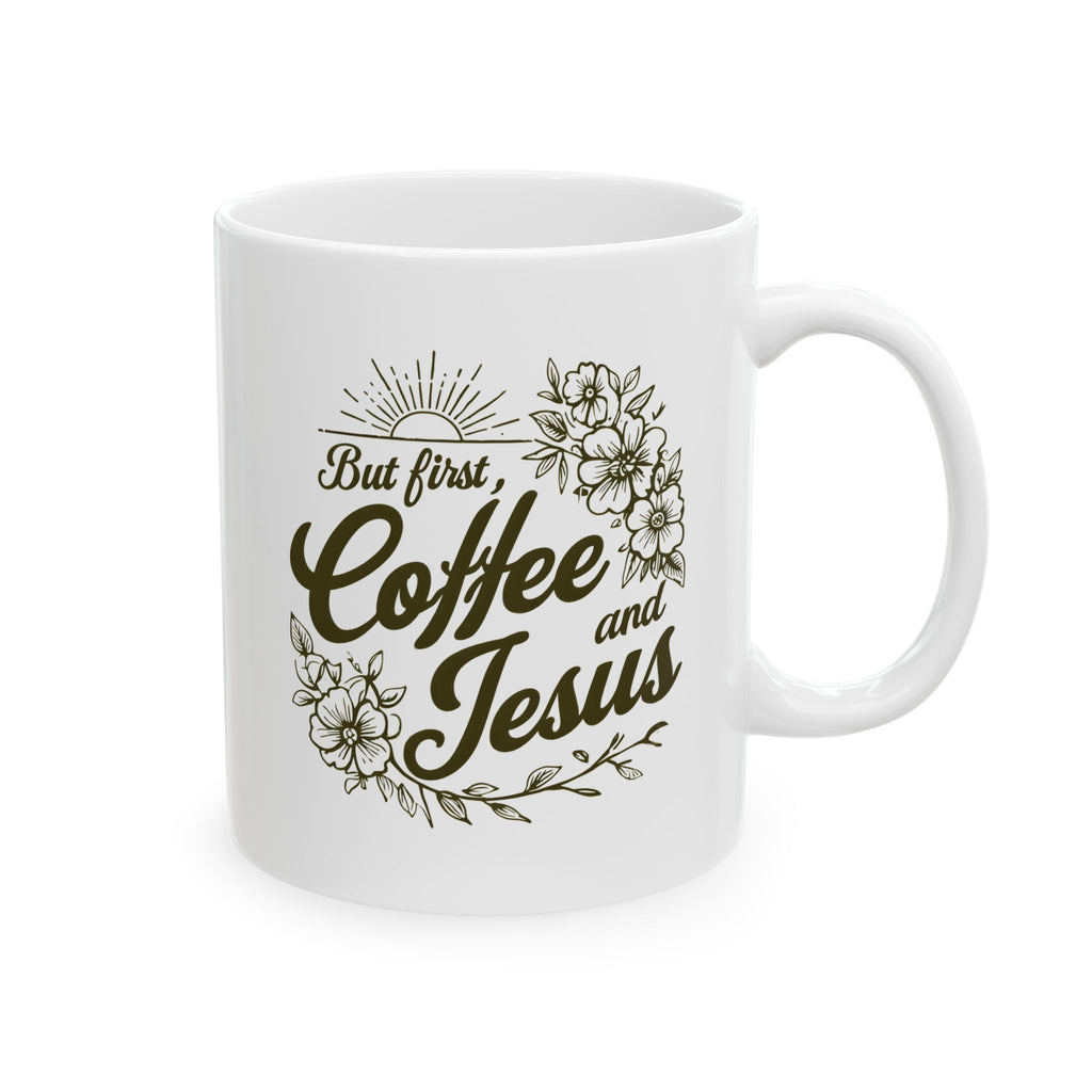 Jesus + Coffee Christian Coffee Mug | Faith Ceramic Mug 11oz & 15oz | Botanical Design Christian Gift