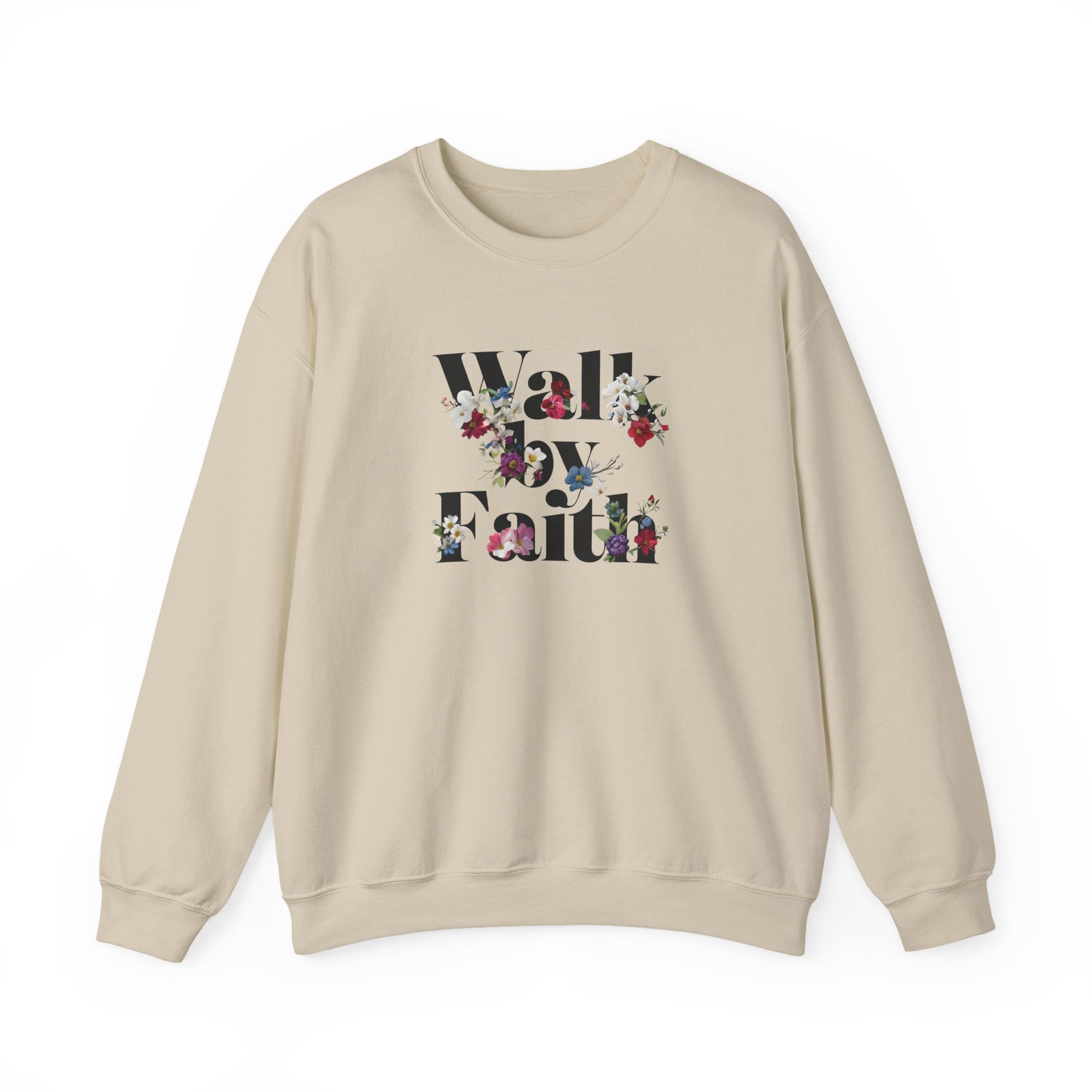 Walk By Faith Floral Gildan Crewneck Unisex Christian Sweatshirt
