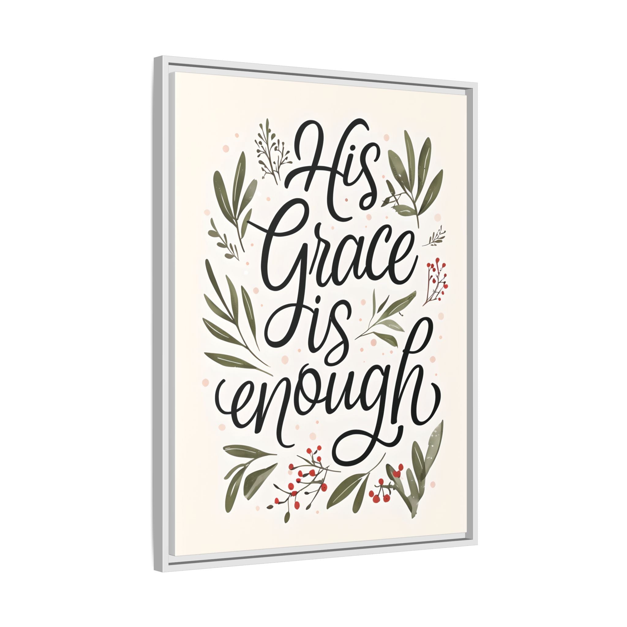 His Grace is Enough Floral Scripture Framed Matte Canvas | Modern Faith Home Decor