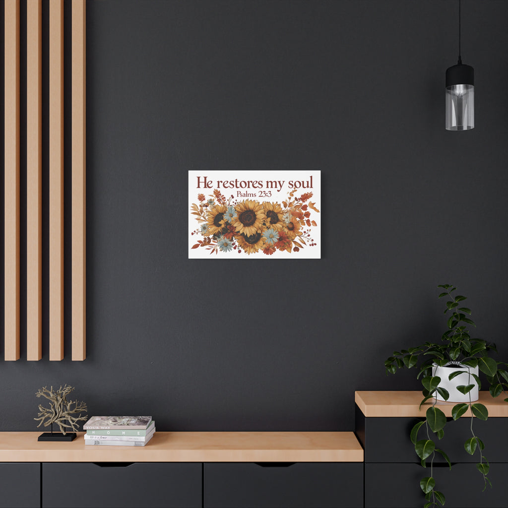 Psalm 23:3 Canvas Wall Art | Christian Sunflower Home Decor | Faith Gift