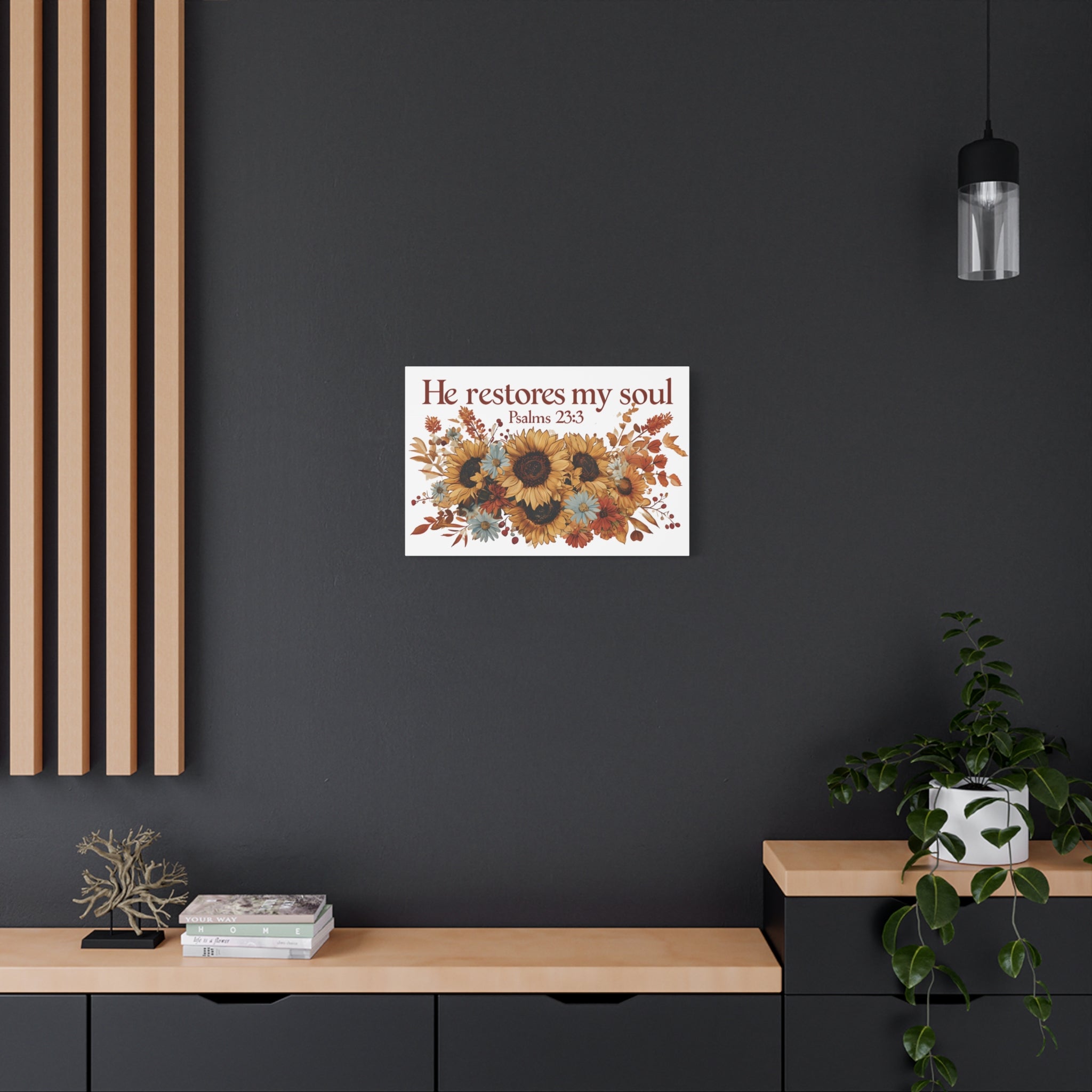 Psalm 23:3 Canvas Wall Art | Christian Sunflower Home Decor | Faith Gift