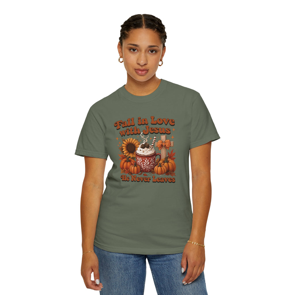 Fall in Love with Jesus Unisex Garment Dyed Comfort Colors T-Shirt | Christian Fall T-Shirt | Faith Based Thanksgiving Tee | Unisex Religious Cotton Top