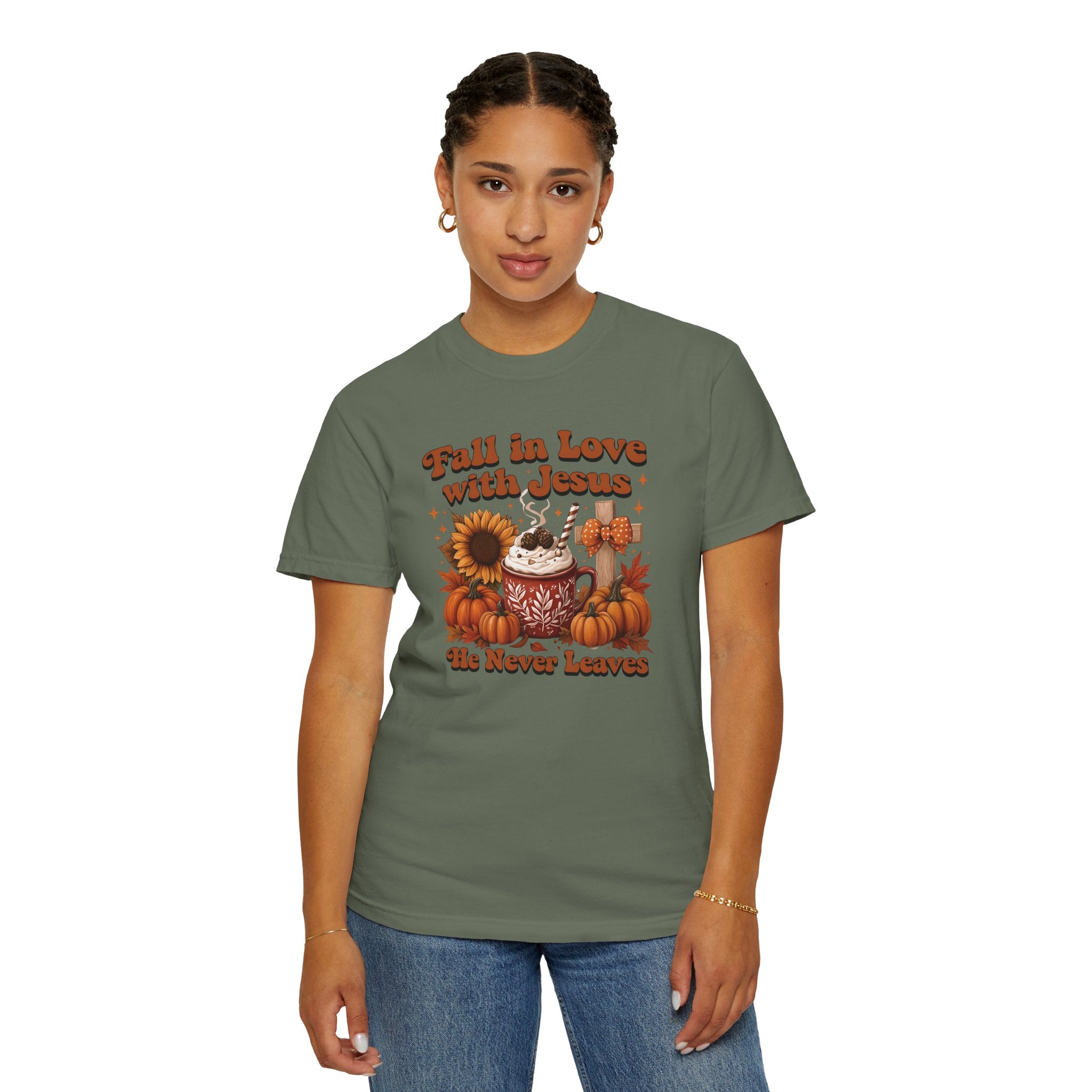 Fall in Love with Jesus Unisex Garment Dyed Comfort Colors T-Shirt | Christian Fall T-Shirt | Faith Based Thanksgiving Tee | Unisex Religious Cotton Top