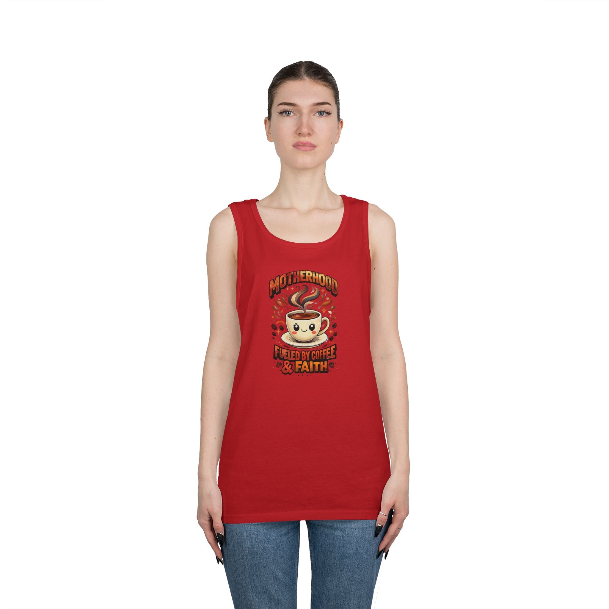 Motherhood Fueled by Coffee & Faith Gildan Tank Top | Christian Mom Shirt | Coffee Lover Mother’s Day Gift