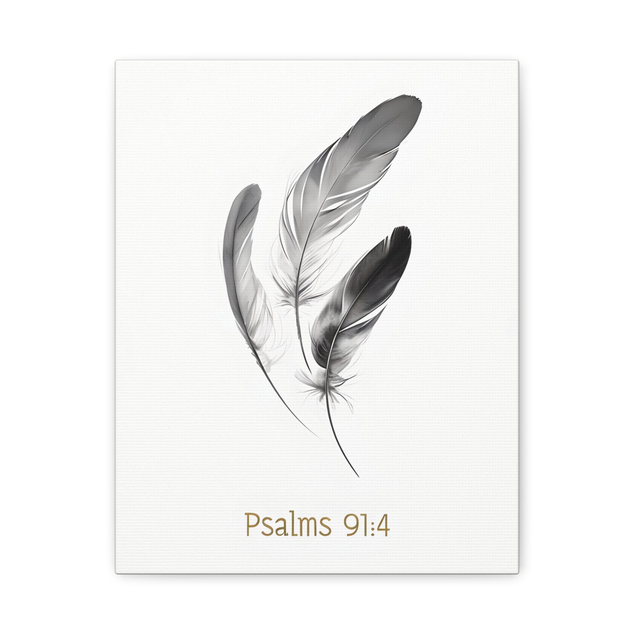 Psalm 91:4 Feather Canvas Wall Art – Christian Scripture Home Decor – Bible Verse Matte Canvas Print