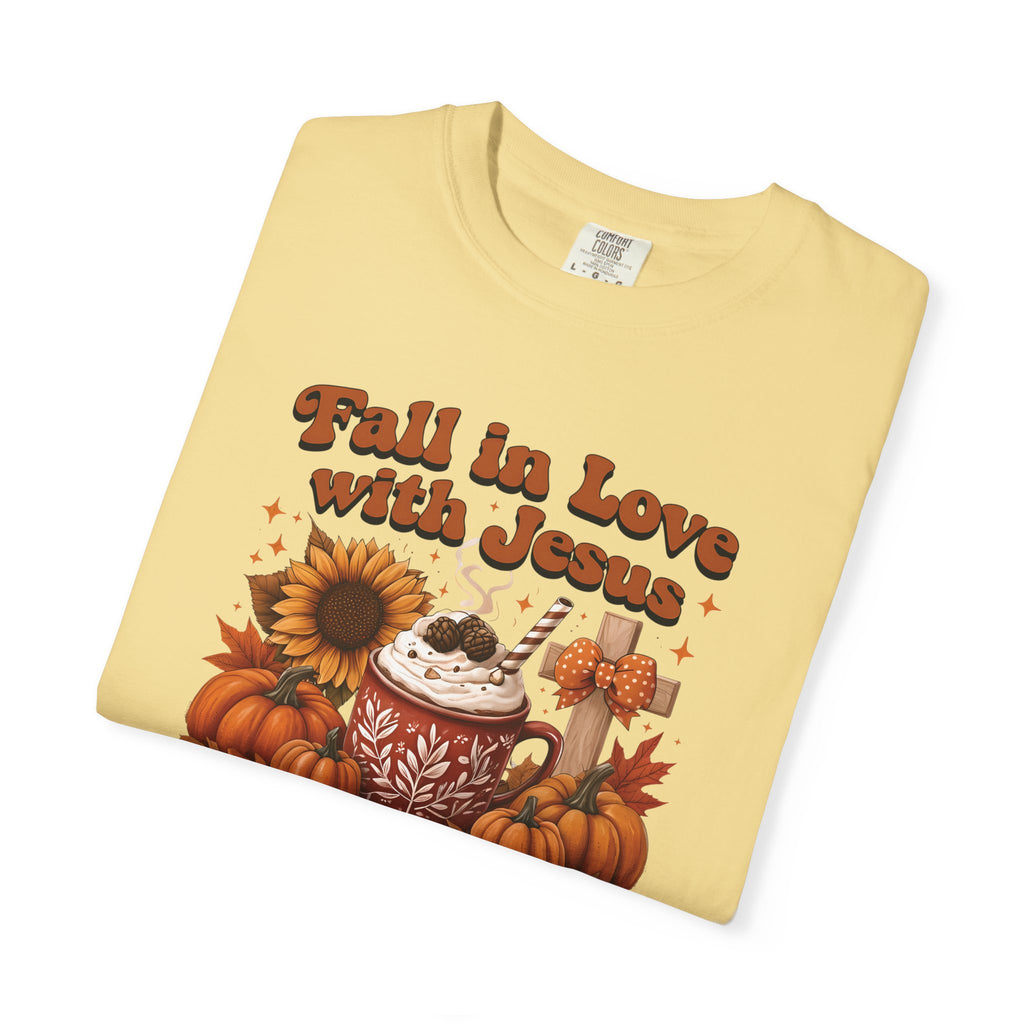 Fall in Love with Jesus Unisex Garment Dyed Comfort Colors T-Shirt | Christian Fall T-Shirt | Faith Based Thanksgiving Tee | Unisex Religious Cotton Top