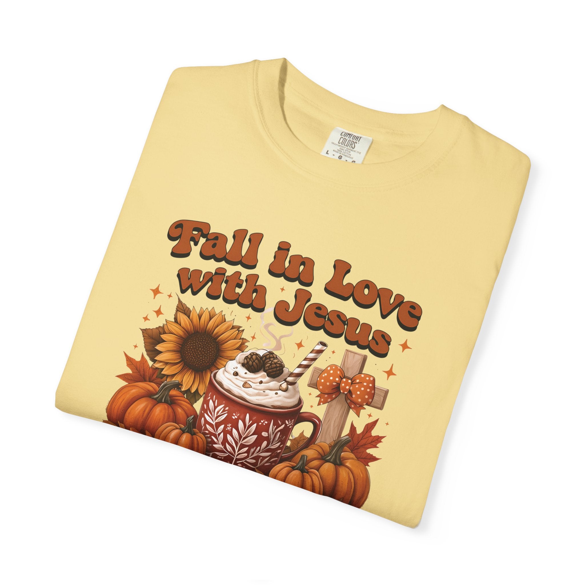 Fall in Love with Jesus Unisex Garment Dyed Comfort Colors T-Shirt | Christian Fall T-Shirt | Faith Based Thanksgiving Tee | Unisex Religious Cotton Top