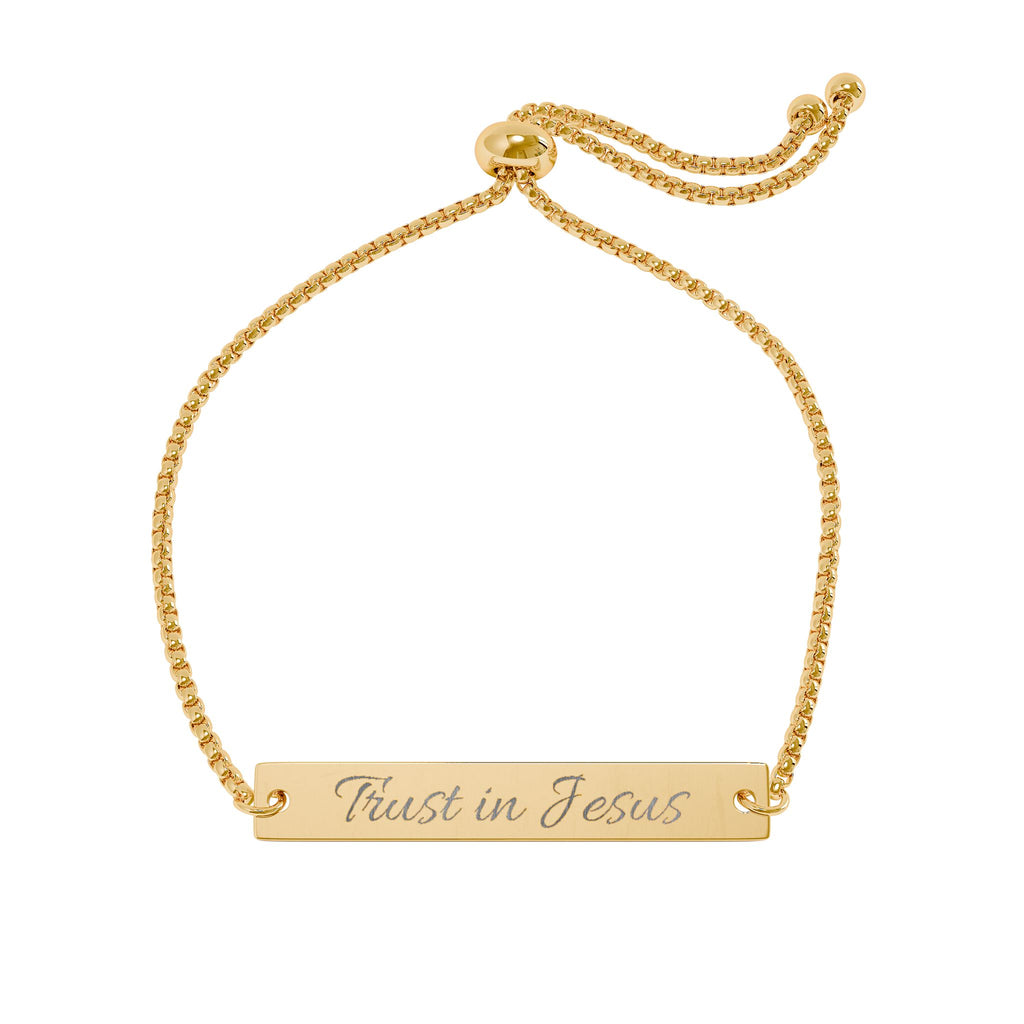 Trust in Jesus Christian Engraved Bar Bracelet | Adjustable Faith Jewelry | Stainless Steel
