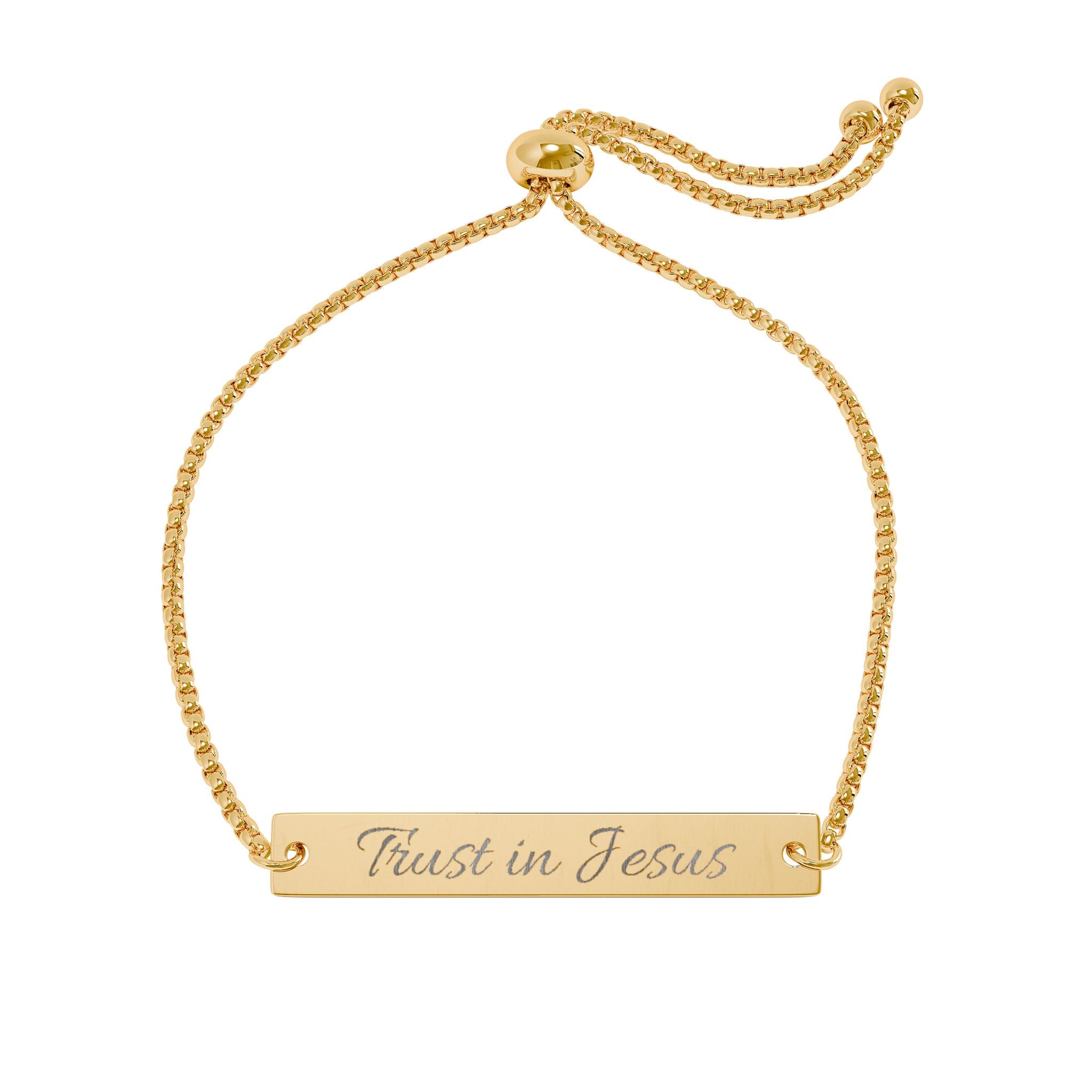 Trust in Jesus Christian Engraved Bar Bracelet | Adjustable Faith Jewelry | Stainless Steel