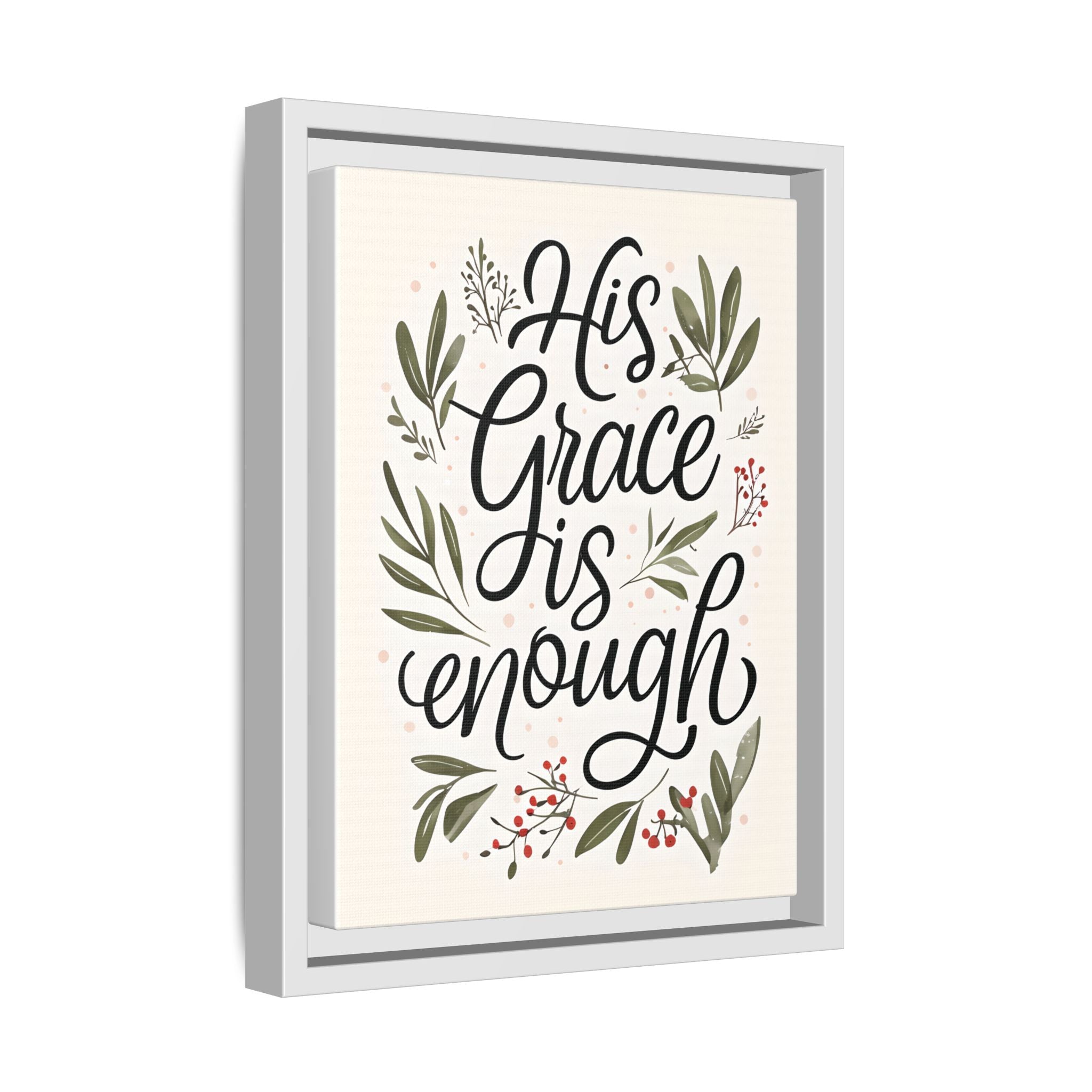 His Grace is Enough Floral Scripture Framed Matte Canvas | Modern Faith Home Decor