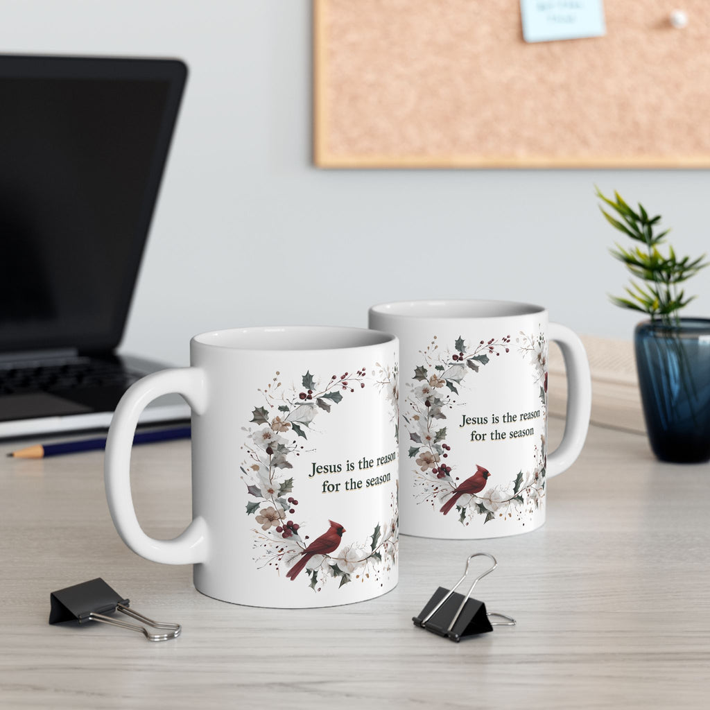 Jesus is the reason for the season Christian Floral Coffee Mug | Faith Christmas Gift for Women | 11oz, 15oz