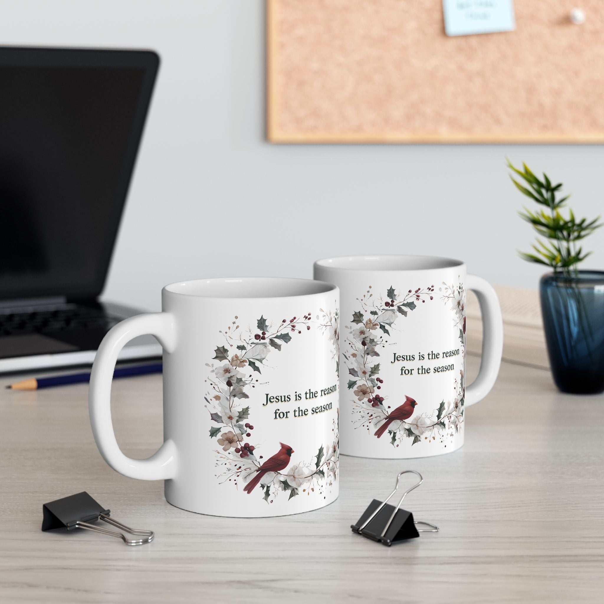 Jesus is the reason for the season Christian Floral Coffee Mug | Faith Christmas Gift for Women | 11oz, 15oz