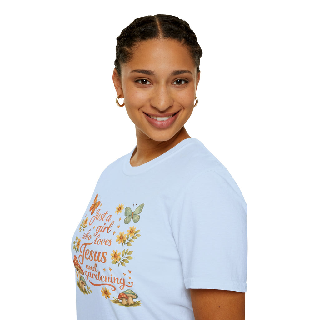 Just A Girl Who Loves Jesus and Gardening Gildan Unisex Tshirt | Christian Gardening T-Shirt | Faith Shirt | Cotton Tee