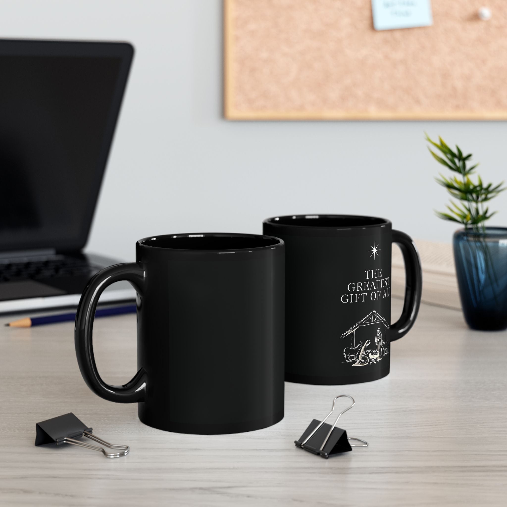 The Greatest Gift of All Christian Black Coffee Mug | Christmas Gift Ceramic Cup 11oz, 15oz