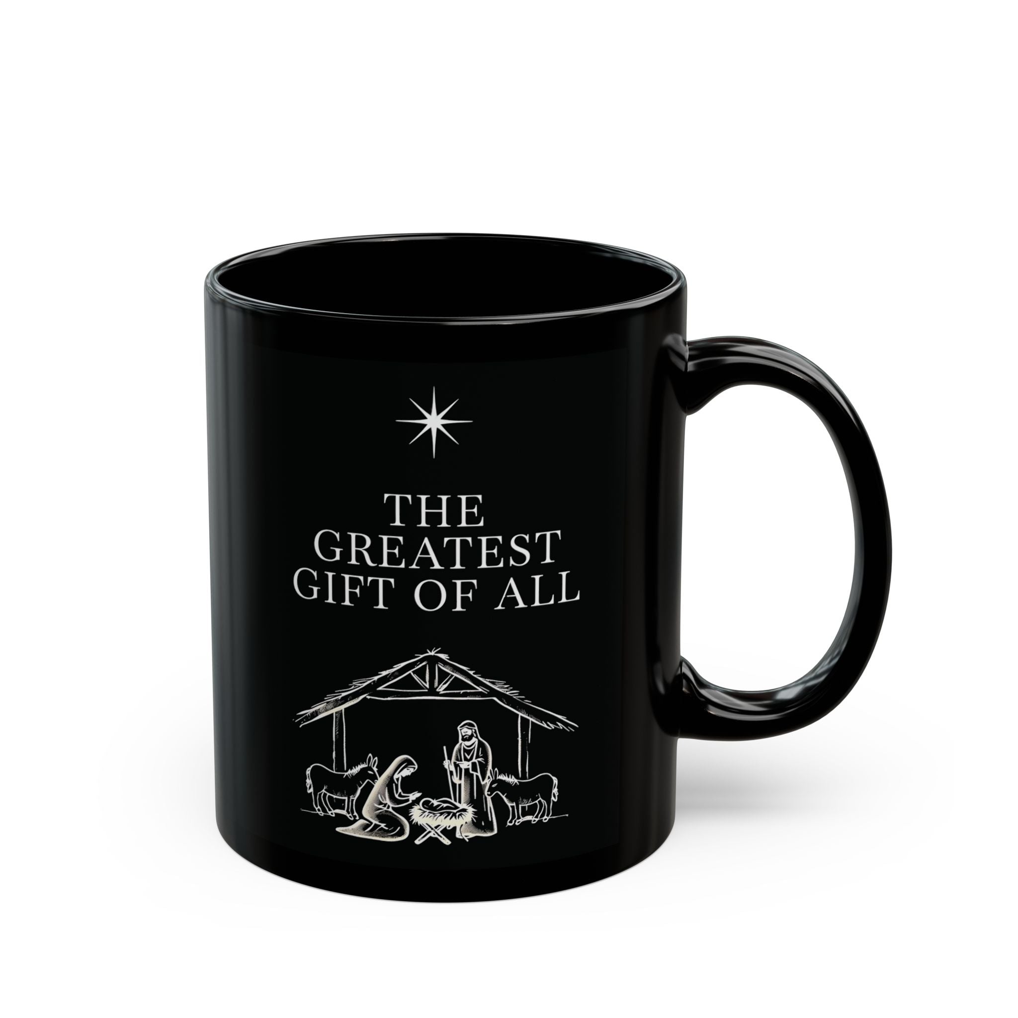 The Greatest Gift of All Christian Black Coffee Mug | Christmas Gift Ceramic Cup 11oz, 15oz