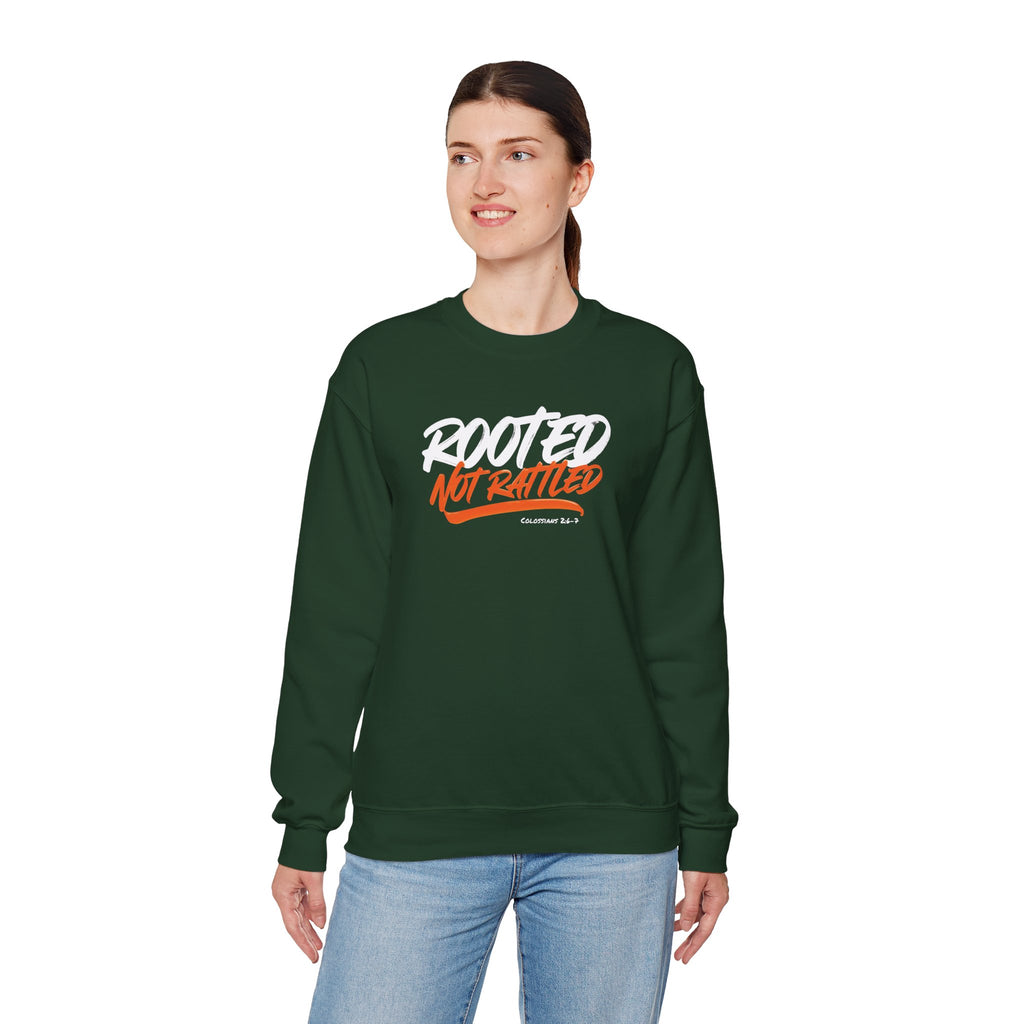 Rooted Not Rattled Gildan Christian Sweatshirt | Unisex Crewneck Pullover | Christian Gift