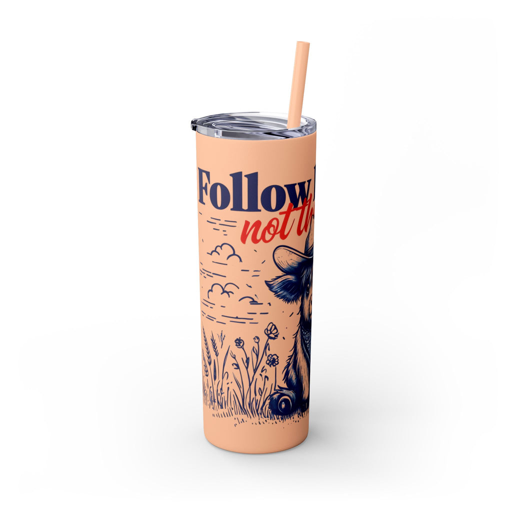 Follow His Lead, Not the Herd, 20 oz Insulated Skinny Tumbler | Stainless Steel Travel Cup | Christian Drinkware | Highland Cow