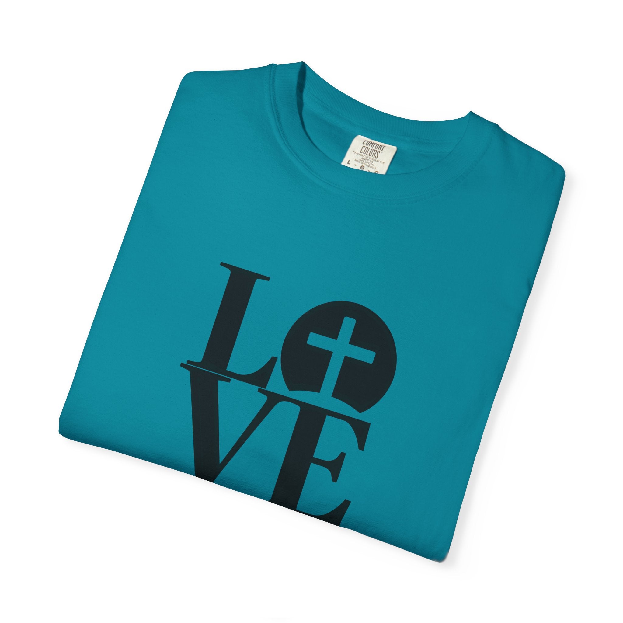 LOVE Cross Christian T-Shirt | Comfort Colors Faith-Based Unisex Tee (S–4XL) | Jesus is Love Shirt