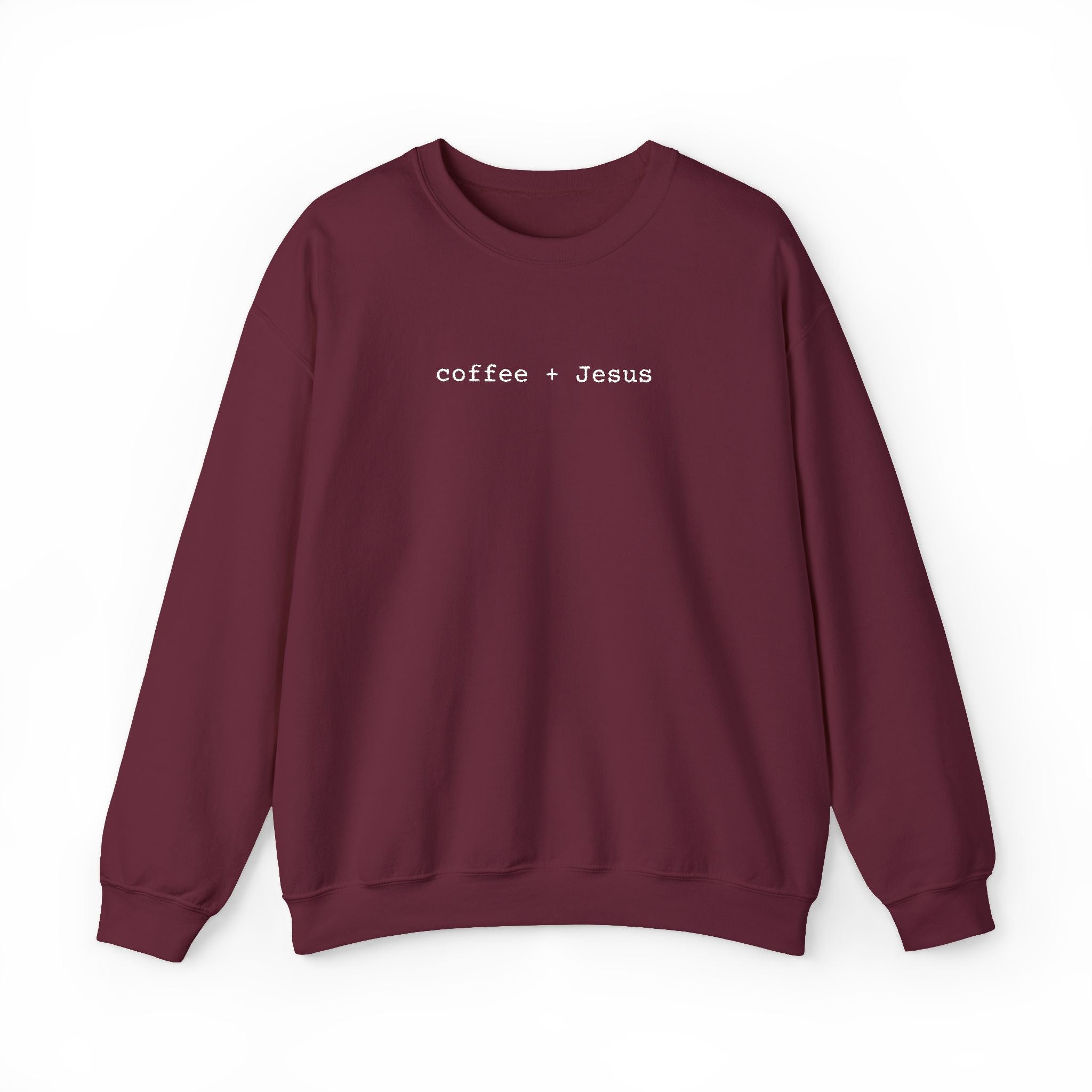 Embroidered Jesus + Coffee Gildan Unisex Heavy Blend Crewneck Sweatshirt | Cozy Christian Pullover Gift for Adults